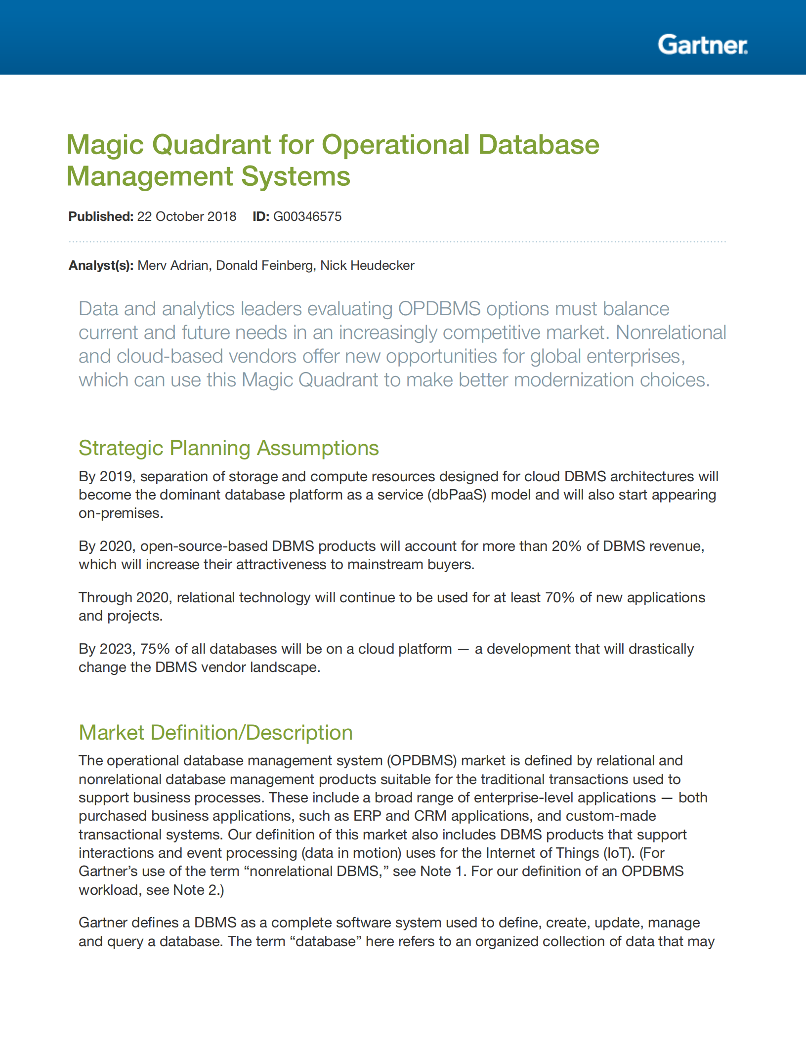 Gartner2018全球数据库魔力象限报告_ITIL之家(www.itilzj.com)_.PDF 第1页