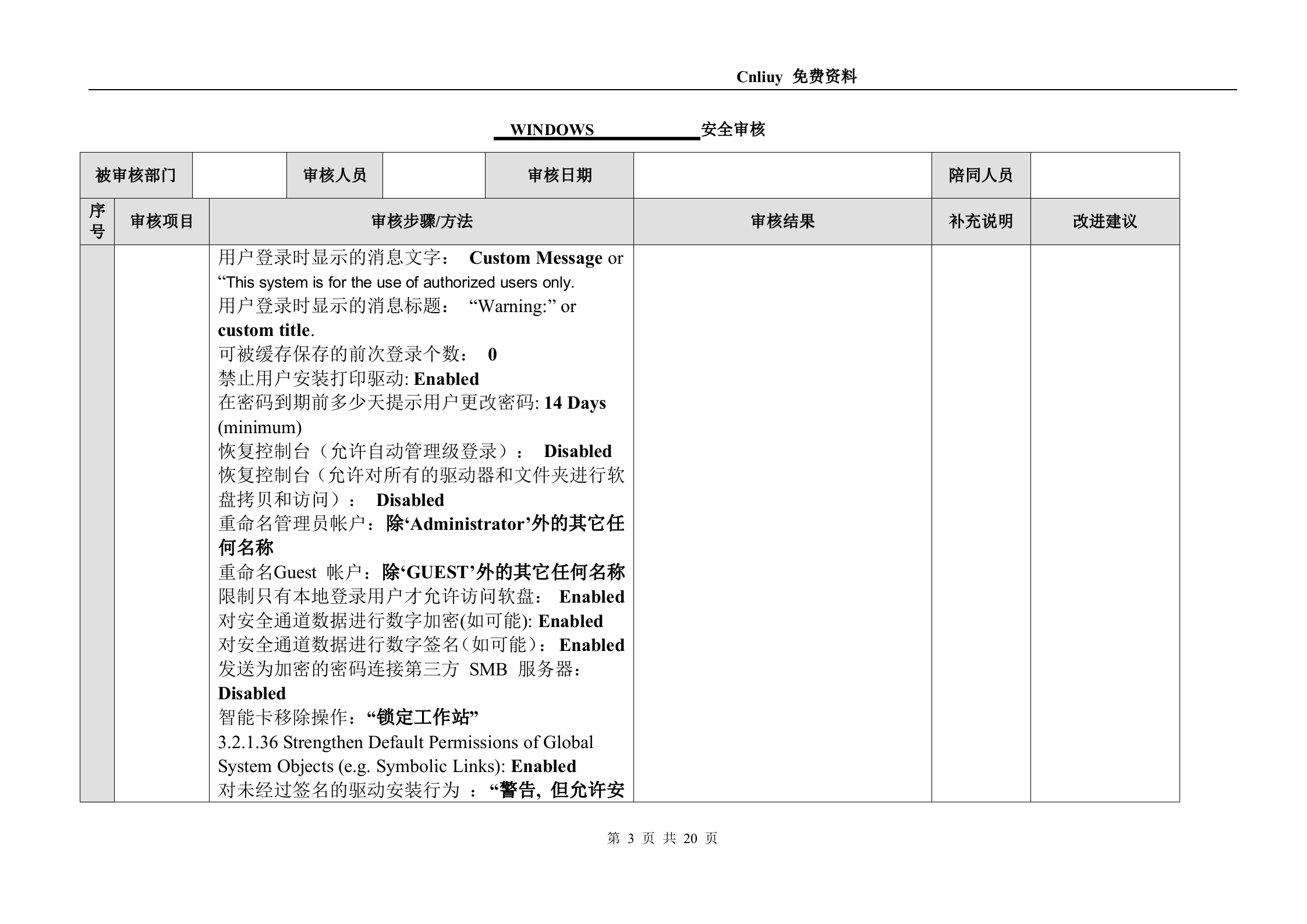 信息安全_风险评估_检查流程_操作系统安全评估检查表_Windows_ITIL之家(www.itilzj.com)_.DOC 第3页