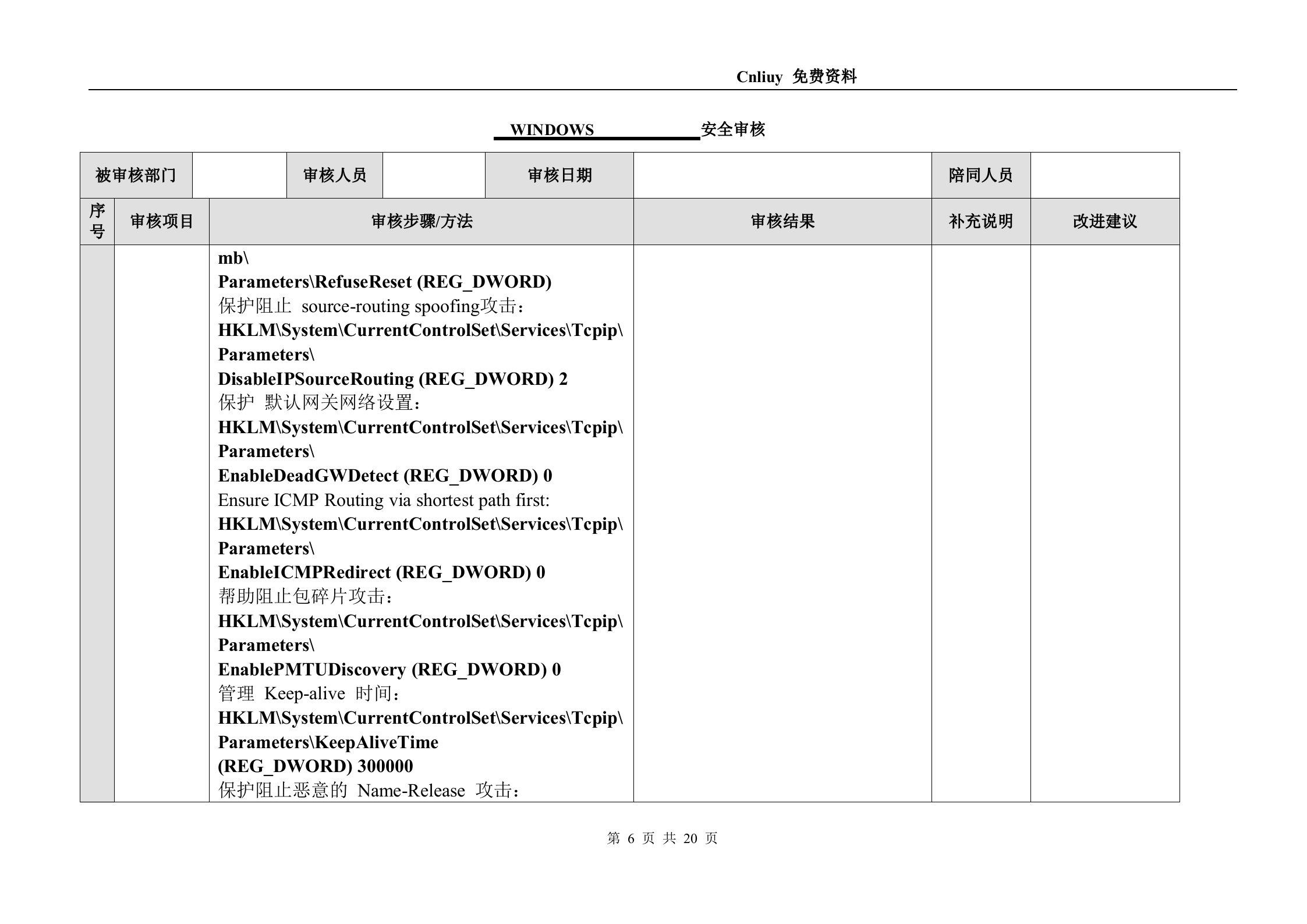 信息安全_风险评估_检查流程_操作系统安全评估检查表_Windows_ITIL之家(www.itilzj.com)_.DOC 第6页