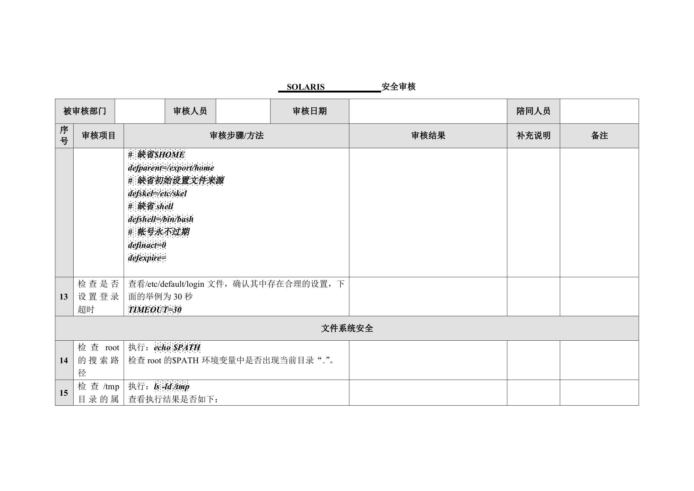 信息安全_风险评估_检查流程_操作系统评估检查表_Solaris_ITIL之家(www.itilzj.com)_.DOC 第4页