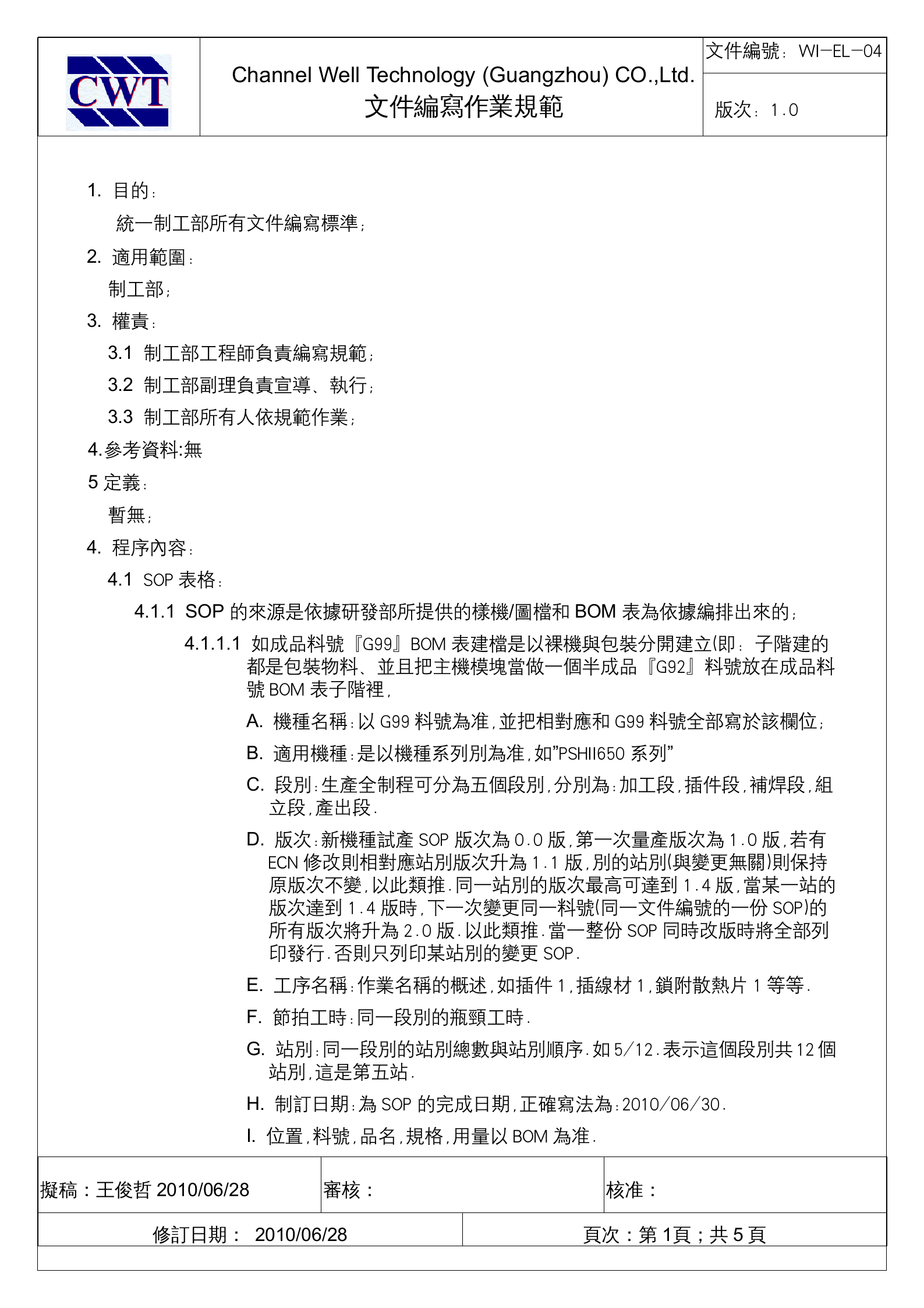 SOP写作标准 第1页