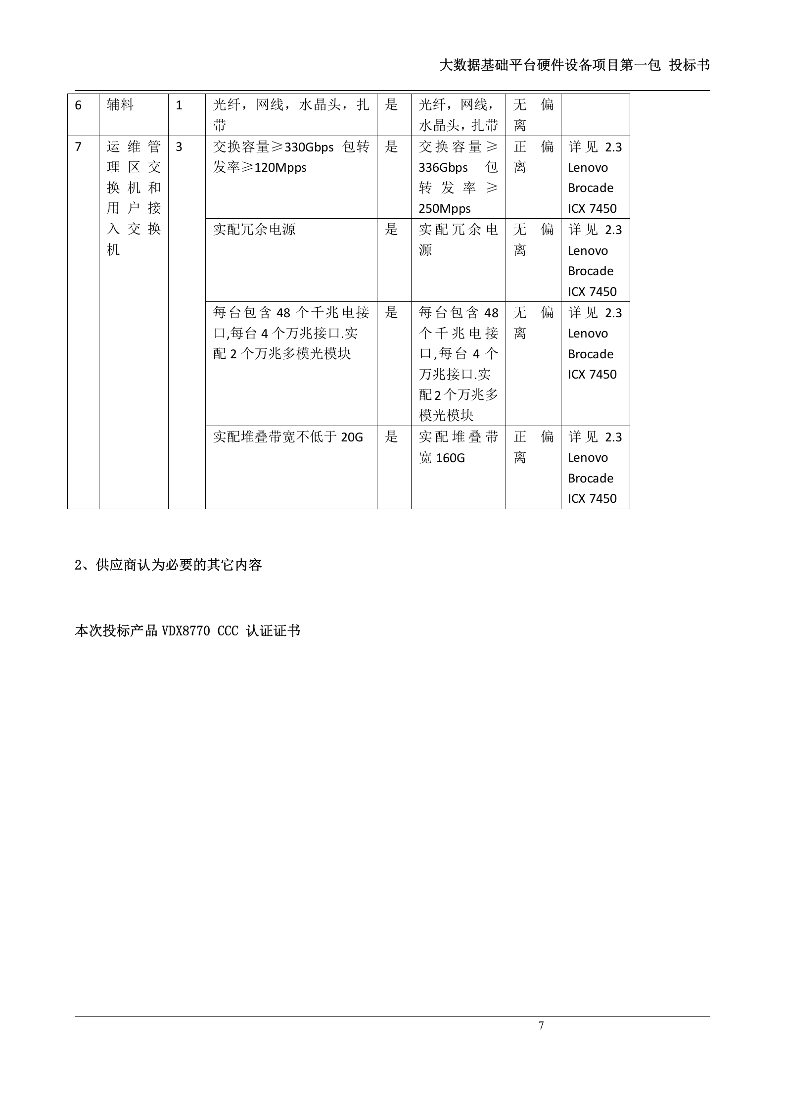 大数据基础平台硬件设备第一包-投标书 第7页