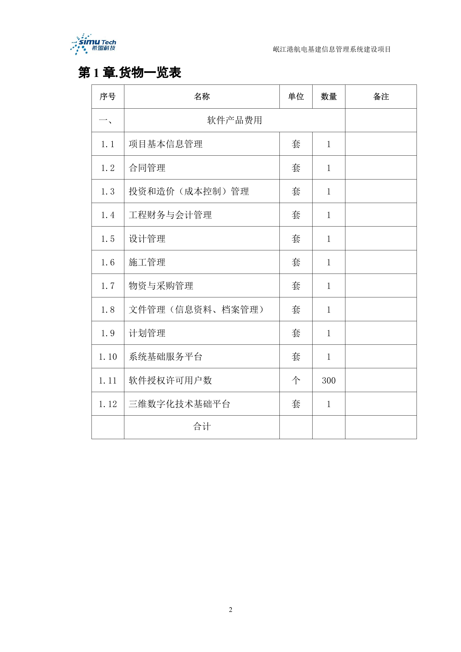 岷江港航电基建信息管理系统建设项目投标文件 第2页