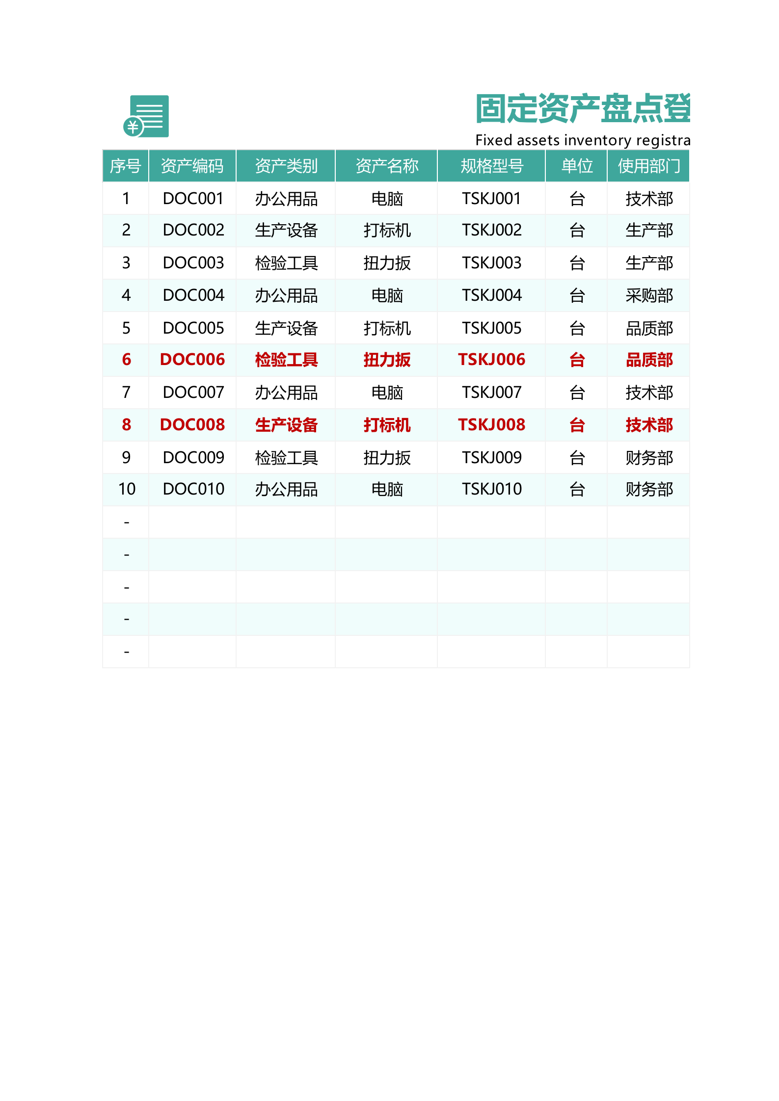 48固定资产盘点明细表 第1页