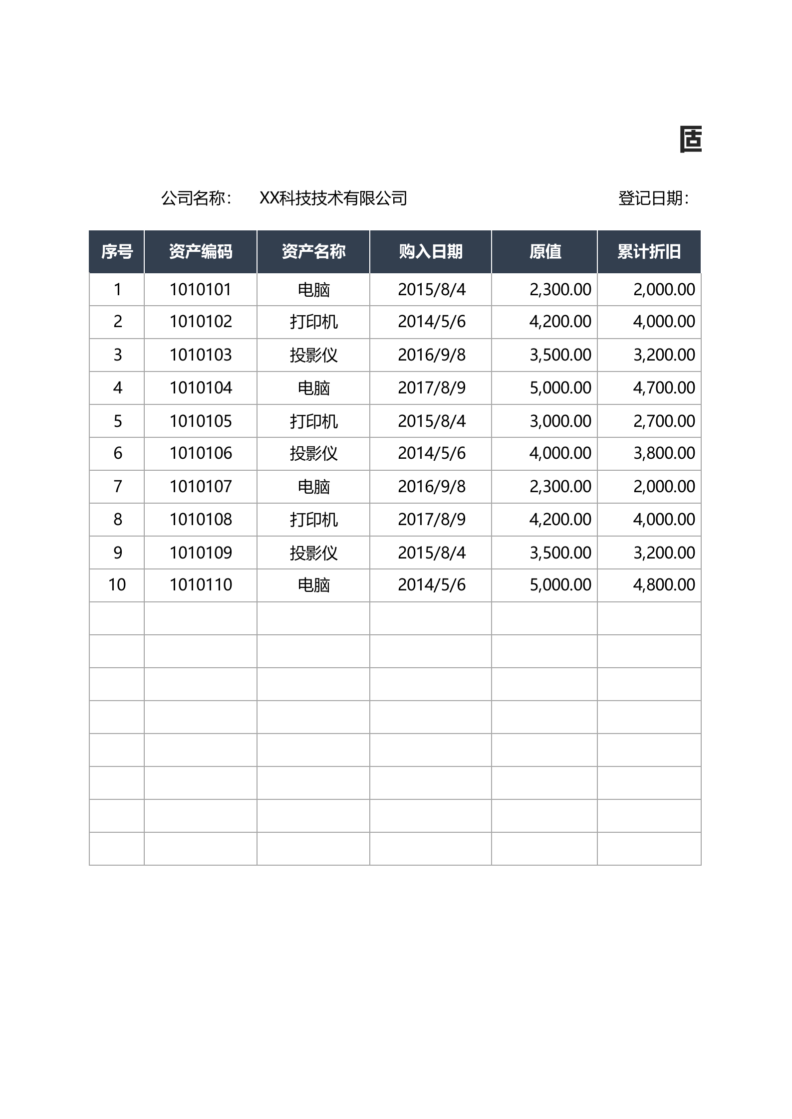 60固定资产报废登记表 第1页