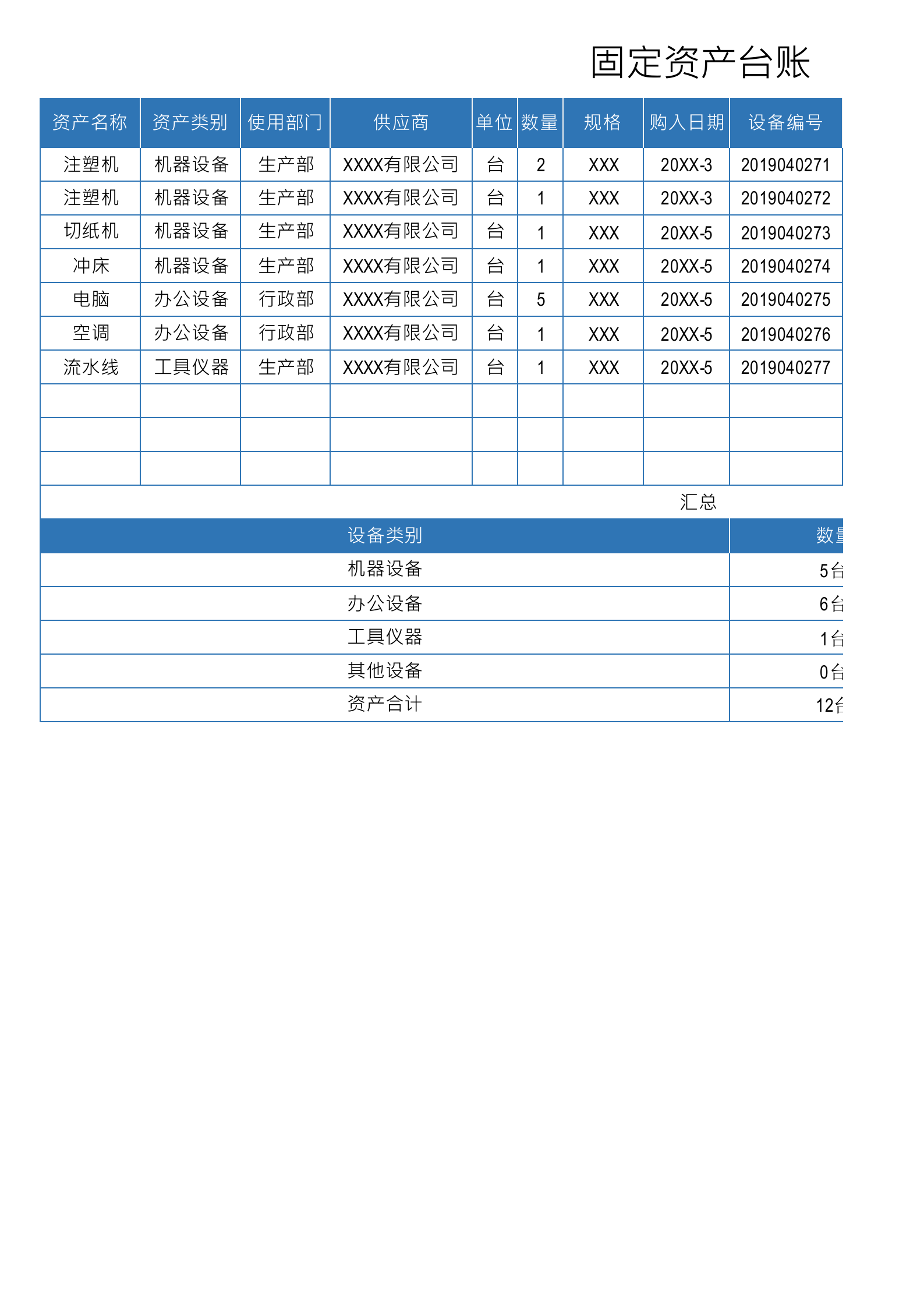 77固定资产台账 第1页