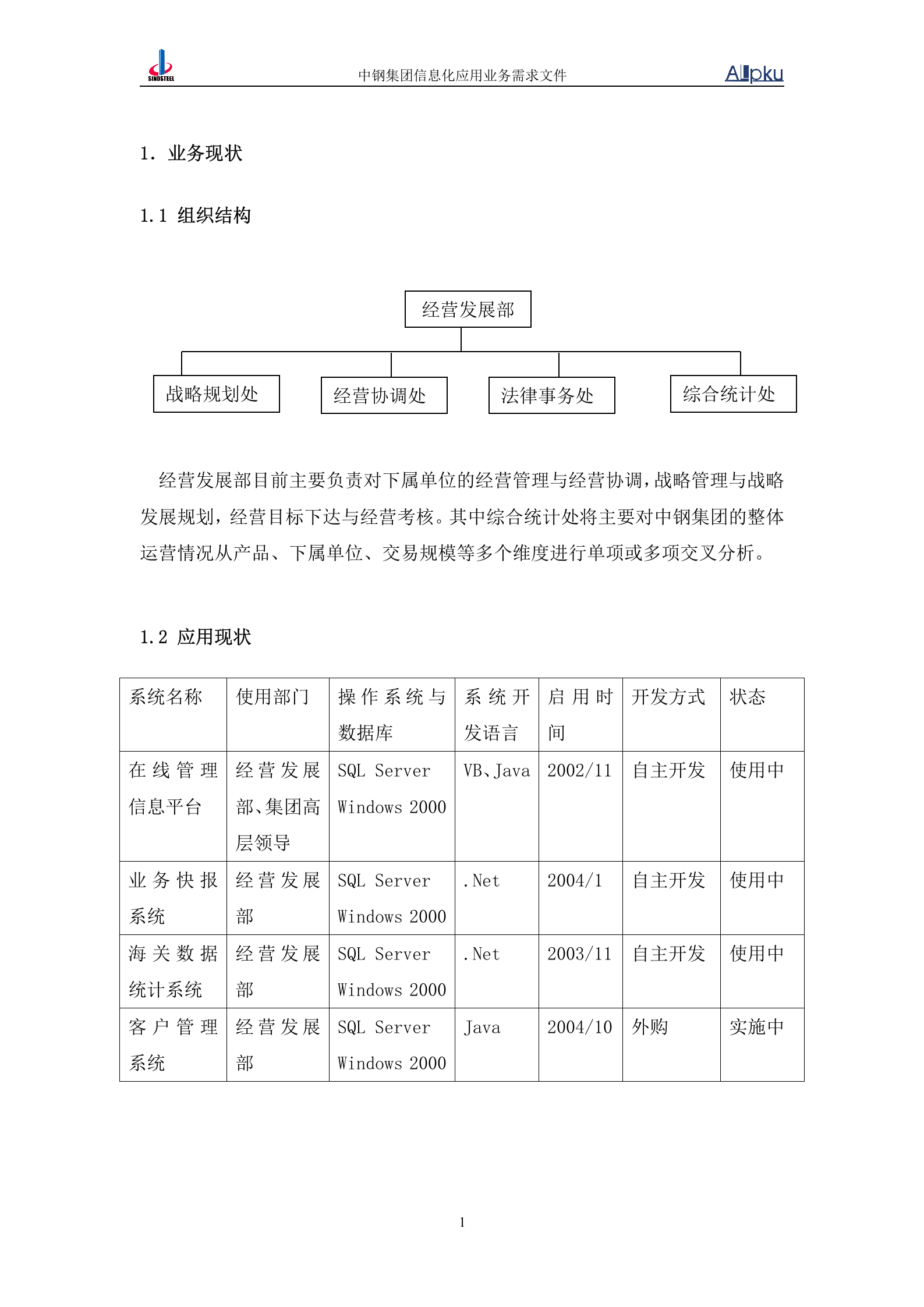 中国中钢集团公司经营发展信息化系统业务需求书 第4页