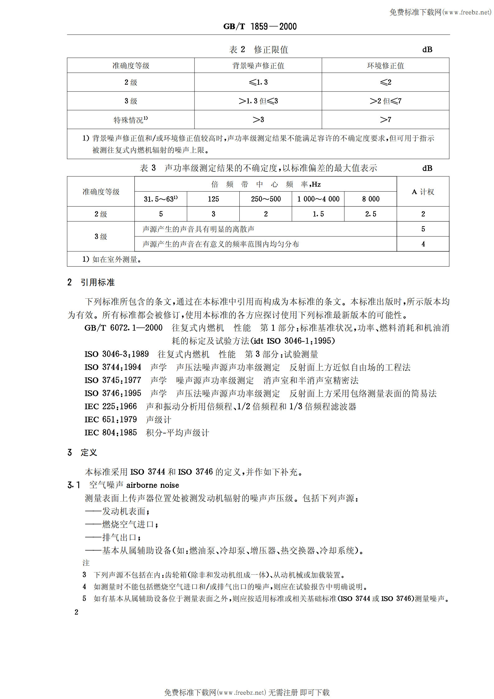 GB T 1859-2000往复式内燃机 辐射的空气噪声测量 工程法及简易法 第4页