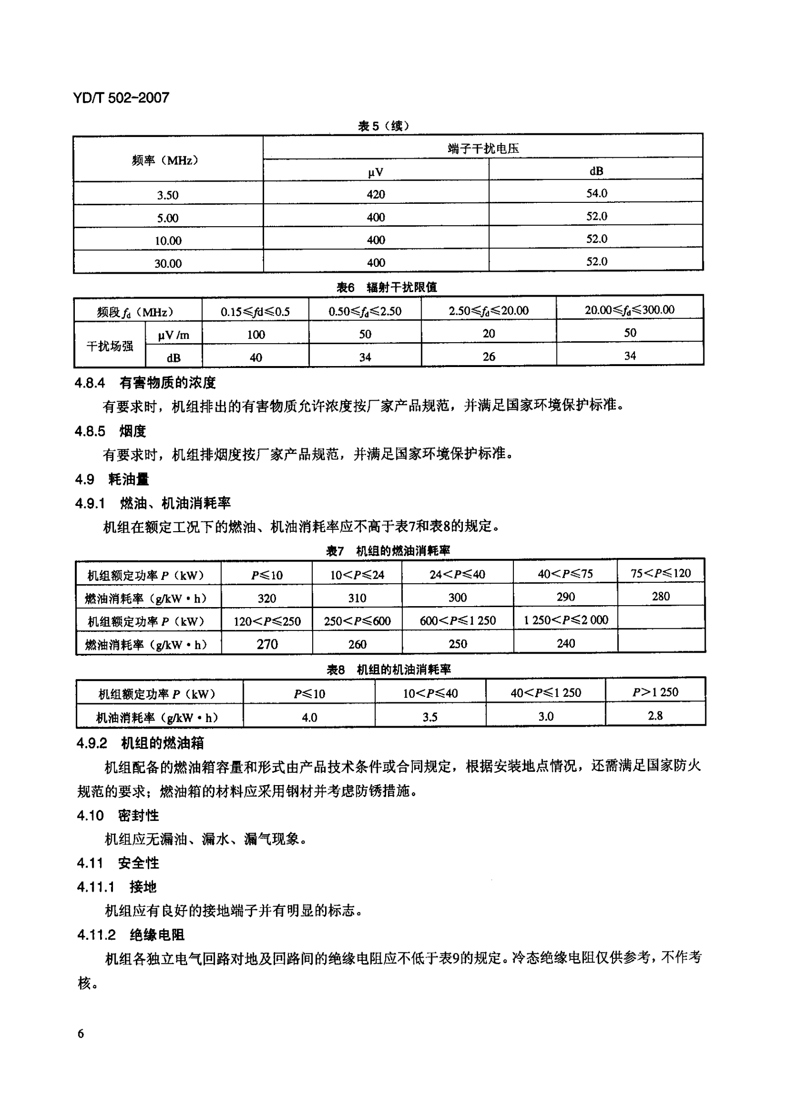 YD T 502-2007通信用柴油发电机组 第9页