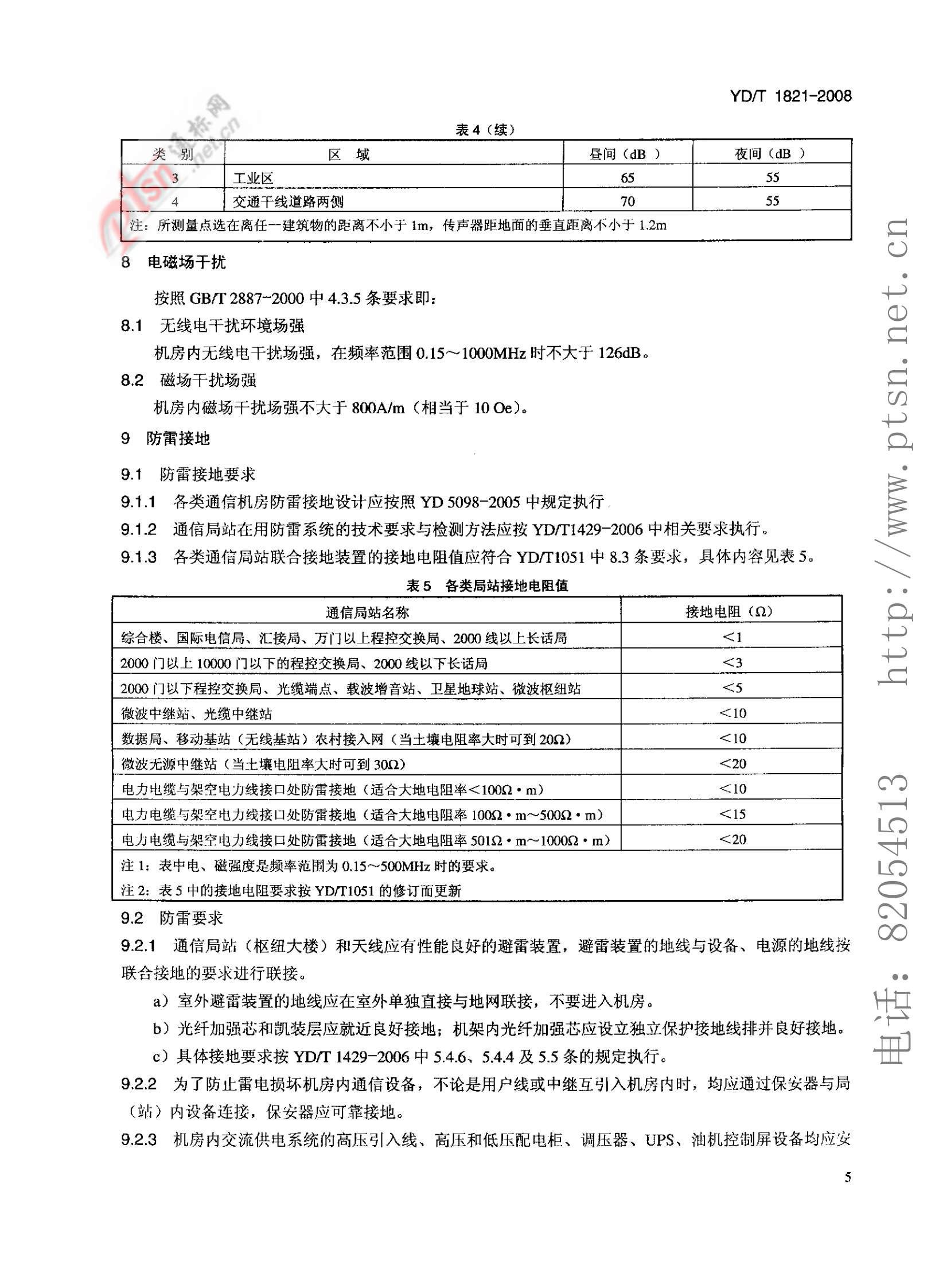 【YDT_1821-2008，工信部发布】通讯中心机房环境条件要求 第8页