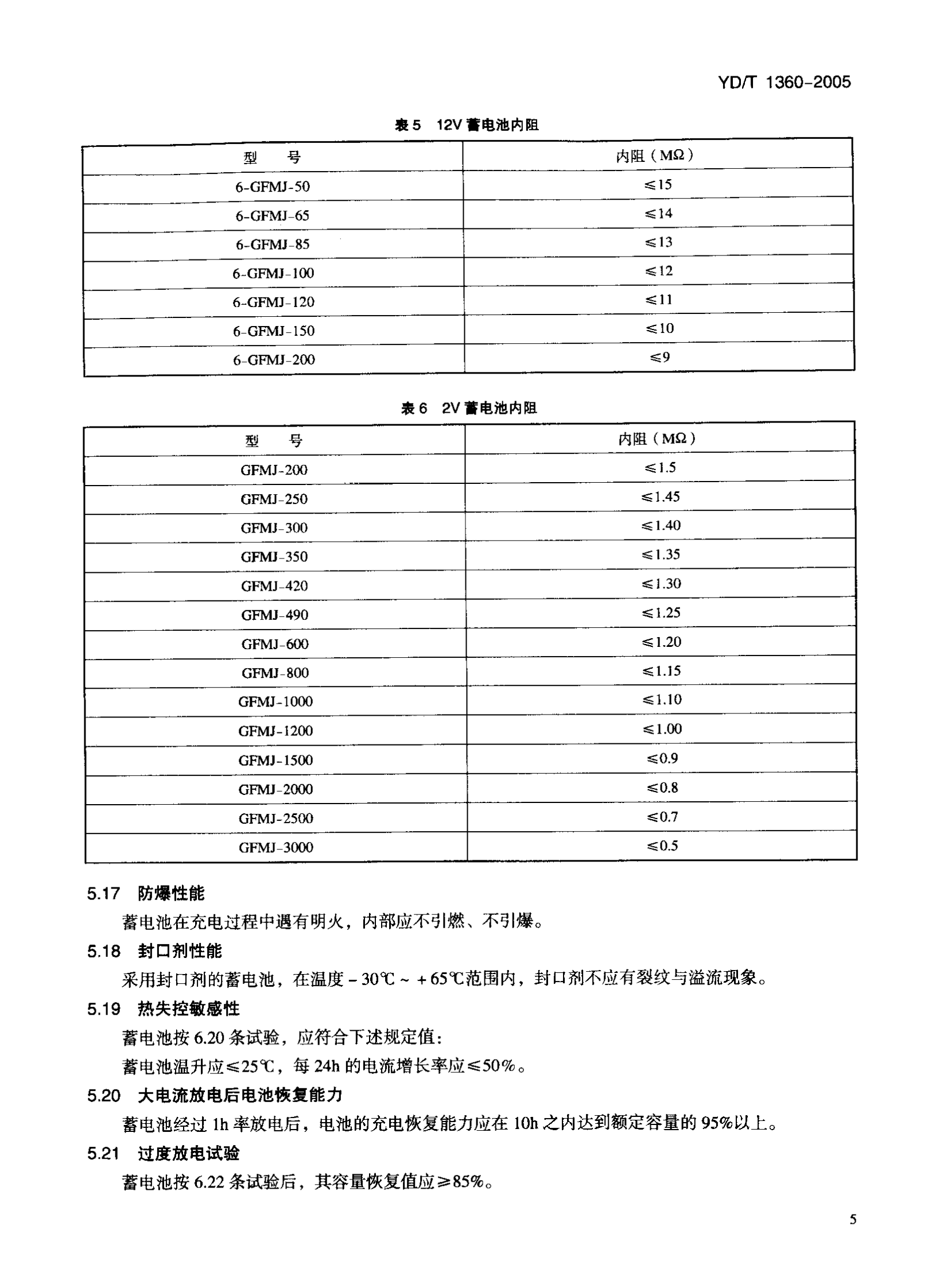 YD T 1360-2005通信用阀控式密封胶体蓄电池 第8页
