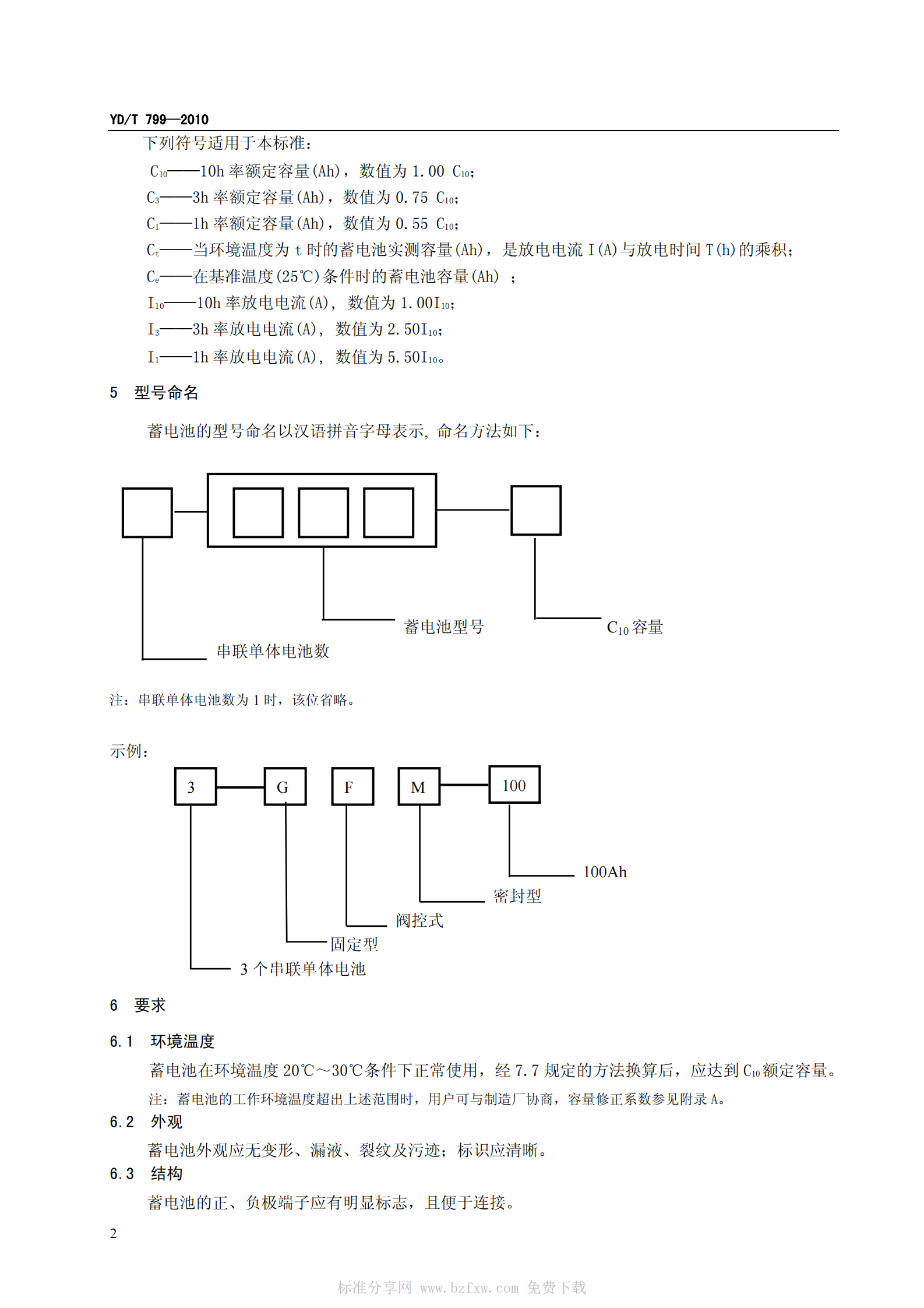 YDT 799-2010 通信用阀控式密封铅酸蓄电池 第6页
