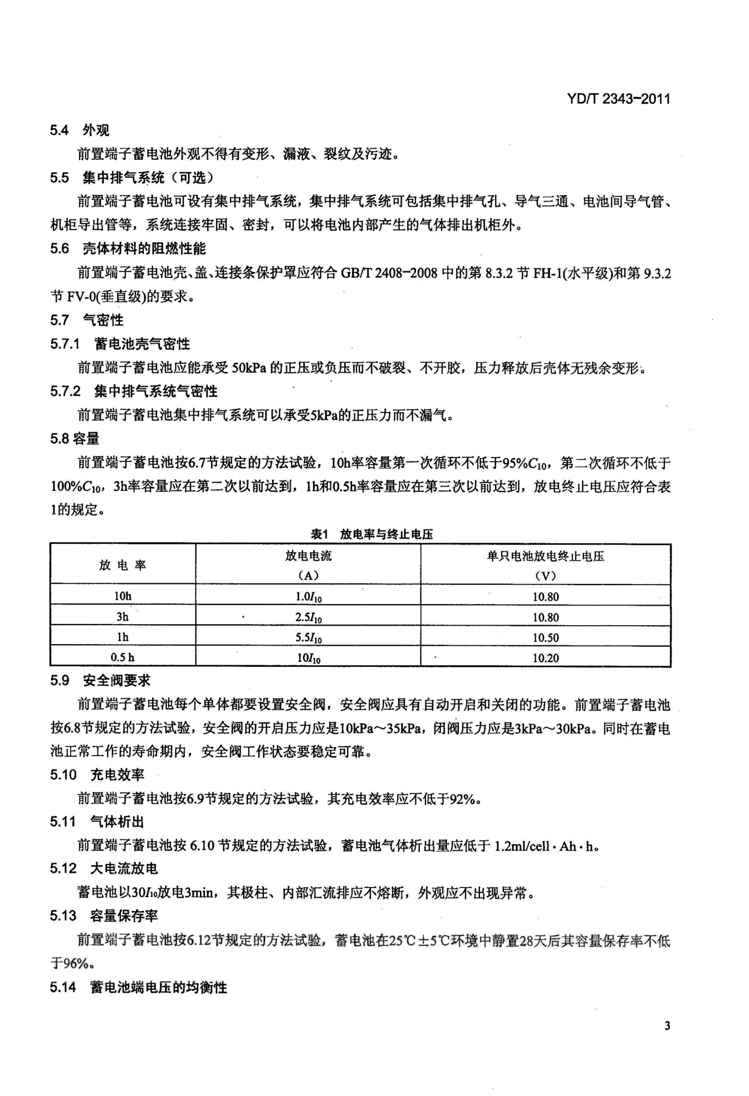 YDT 2343-2011 通信用前置端子阀控式密封铅酸蓄电池 第6页