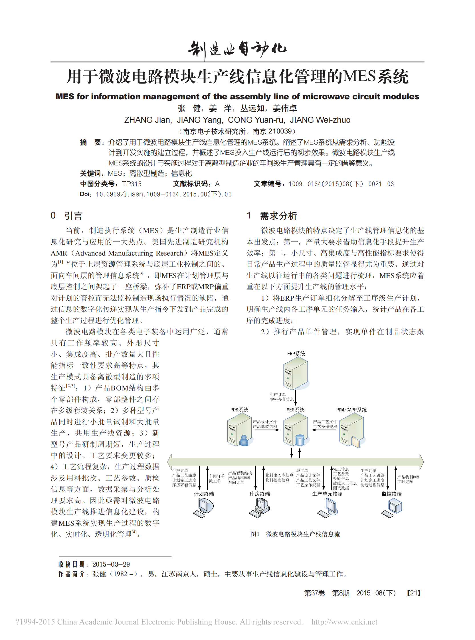 用于微波电路模块生产线信息化管理的MES系统 第1页