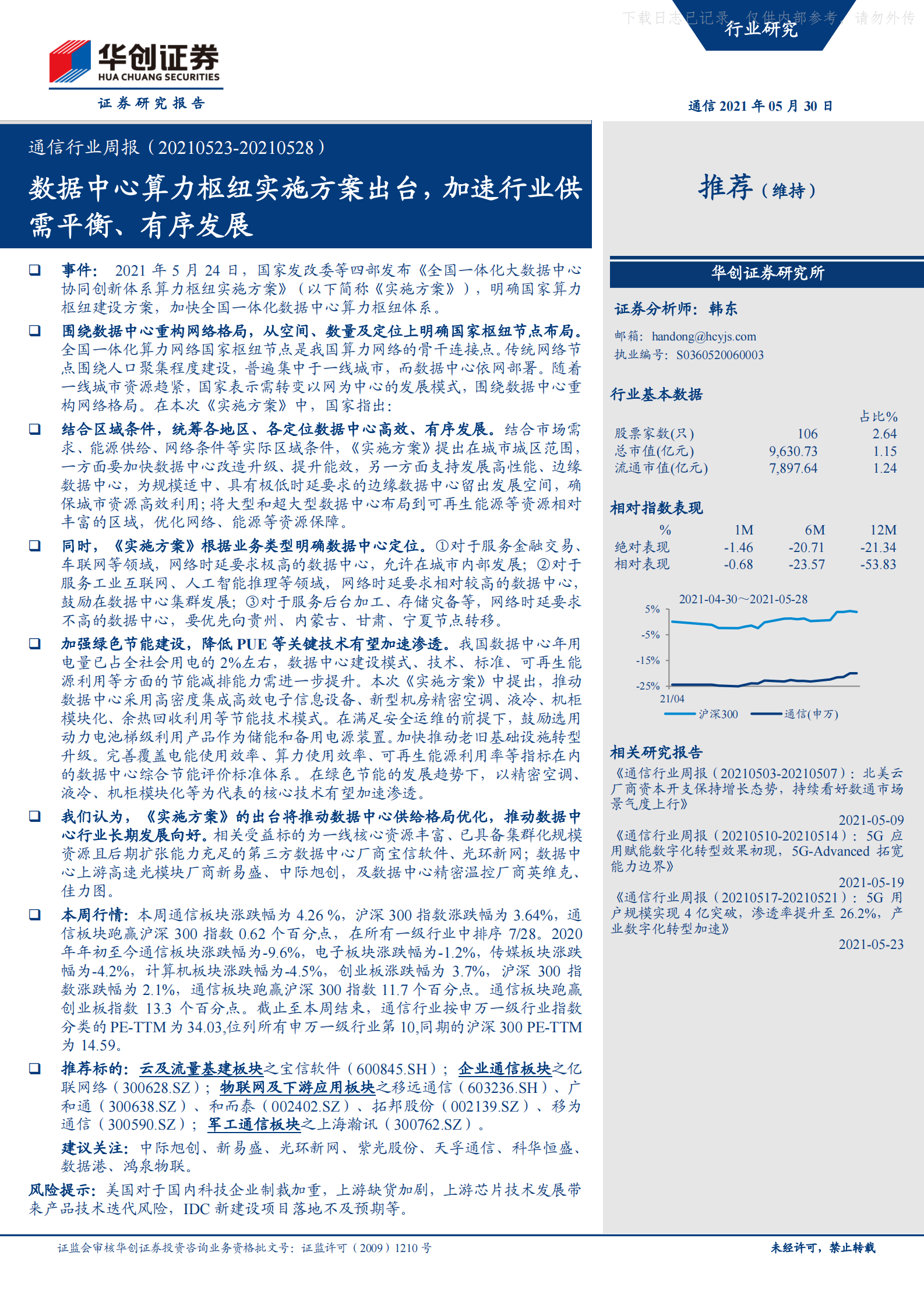 2021年  【19页】数据中心算力枢纽实施方案出台，加速行业供需平衡、有序发展 第1页