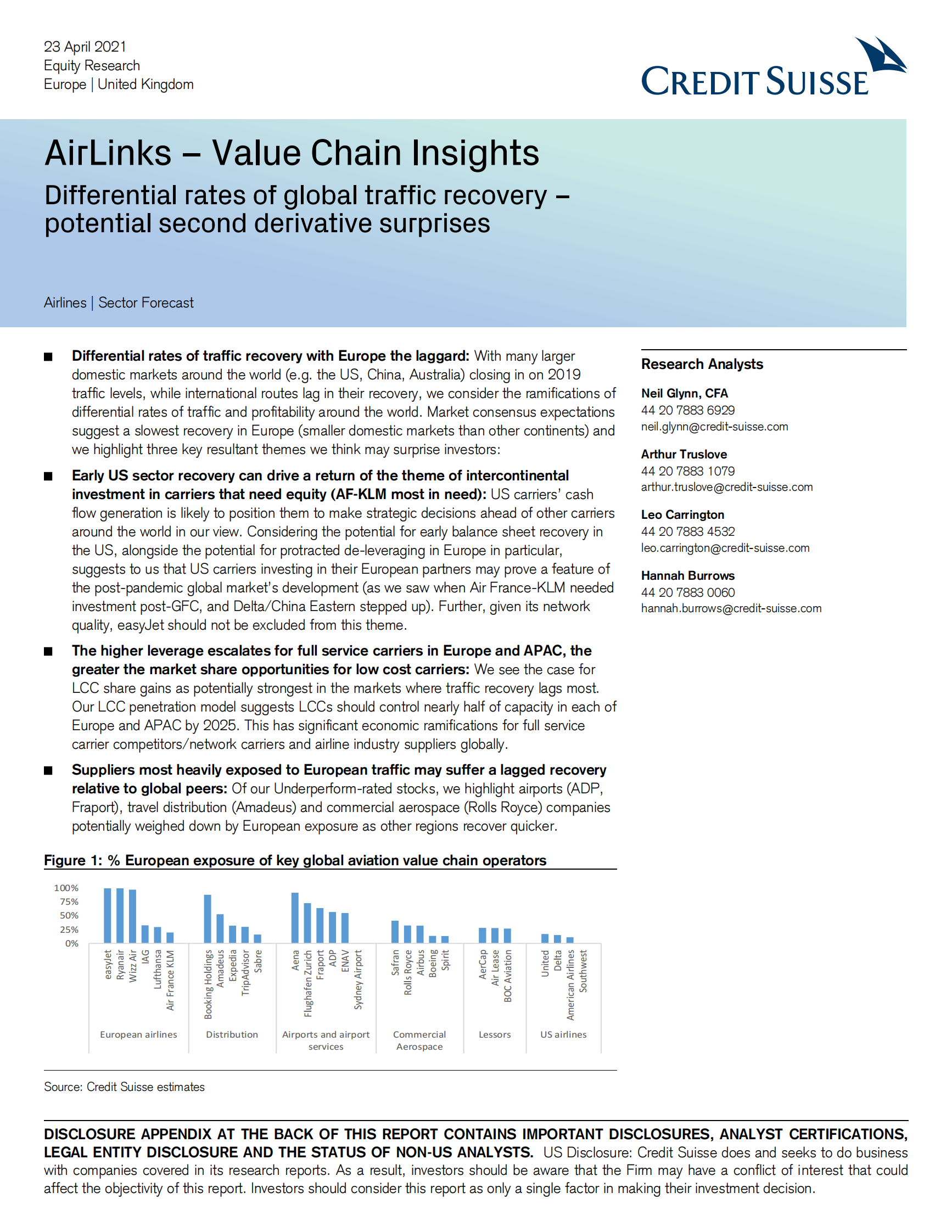 瑞信-欧洲航空业-AirLinks价值链洞察：全球交通恢复的差异率-2021.4.23-39页 第1页