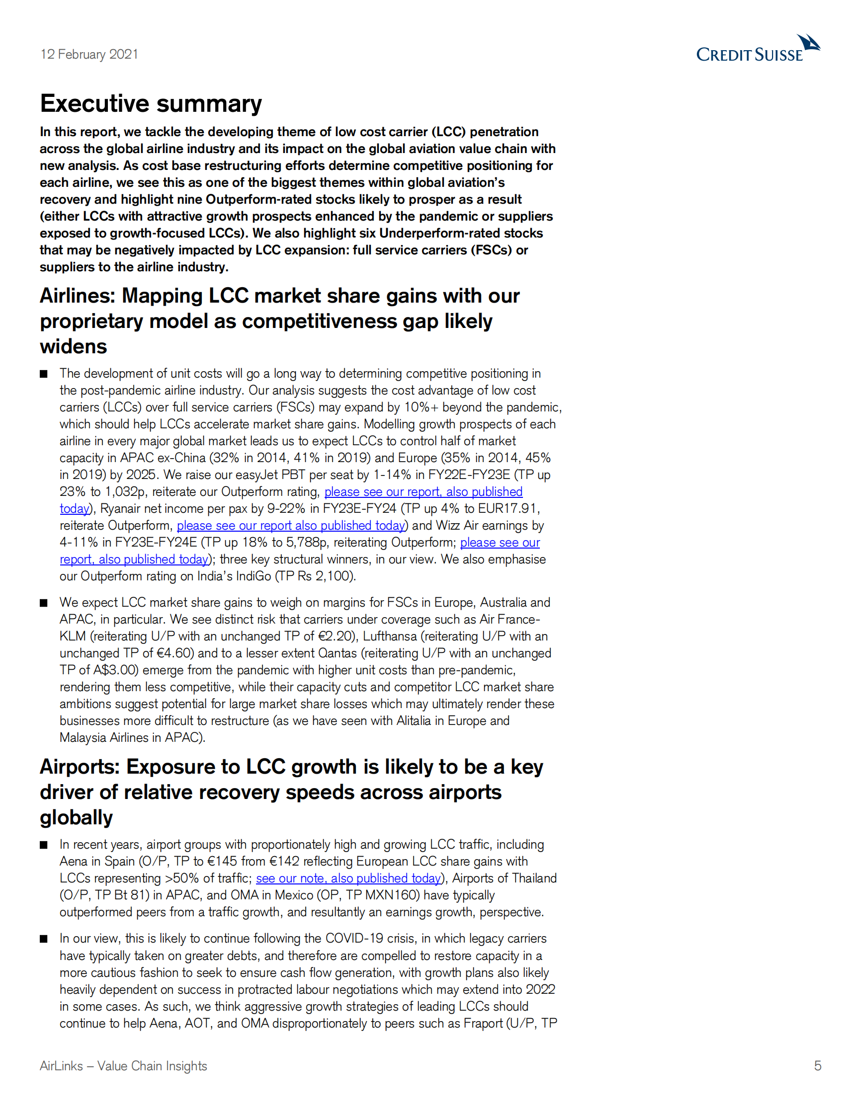 瑞信-全球航空业-AirLinks价值链洞察：低成本航空公司在大流行之外的影响-2021.2.12-65页 第5页