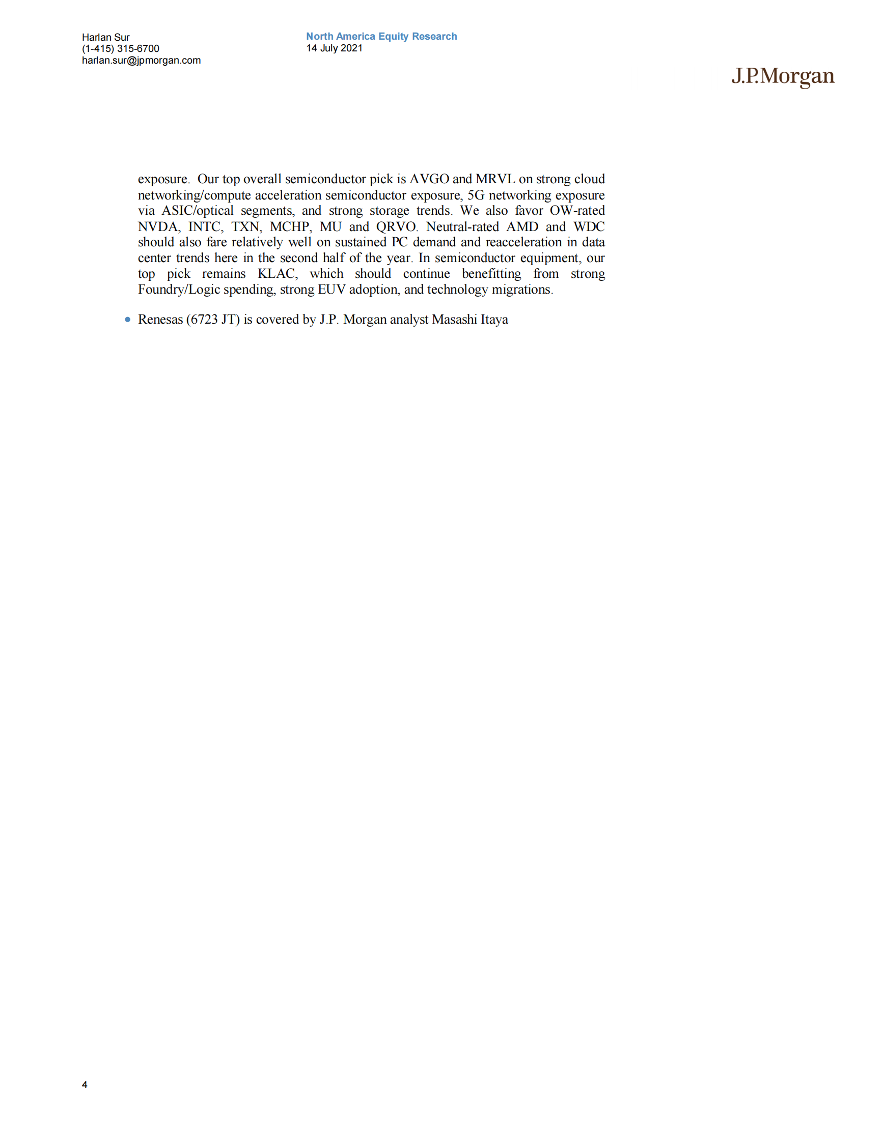 J.P. 摩根-美股半导体行业-第二季度预览：期待更好的前景；为下半年和2022年建立建设性的基础-2021.7.14-22页 第4页