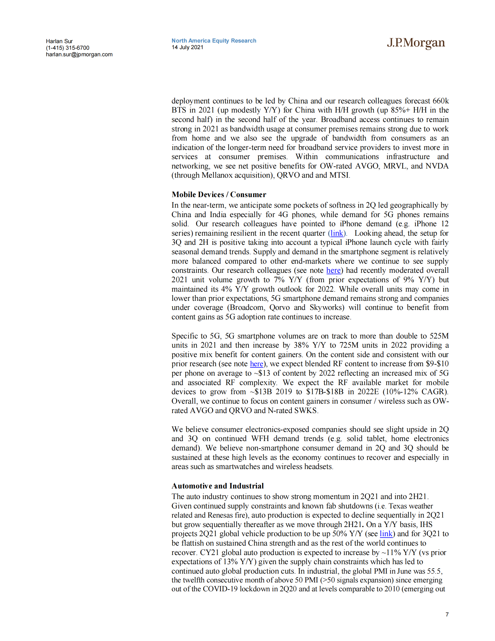 J.P. 摩根-美股半导体行业-第二季度预览：期待更好的前景；为下半年和2022年建立建设性的基础-2021.7.14-22页 第7页