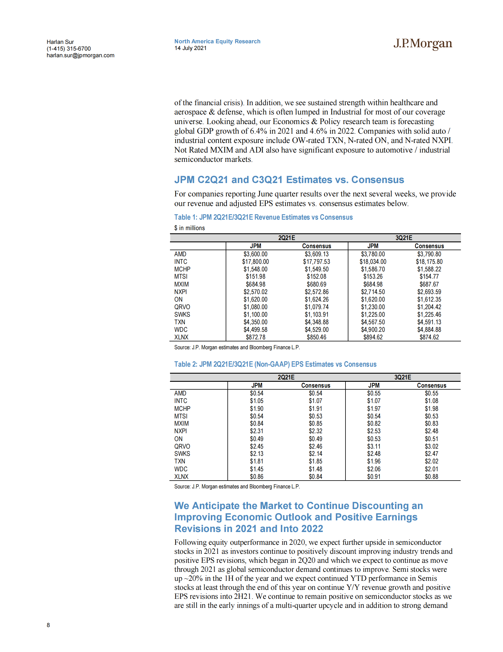 J.P. 摩根-美股半导体行业-第二季度预览：期待更好的前景；为下半年和2022年建立建设性的基础-2021.7.14-22页 第8页