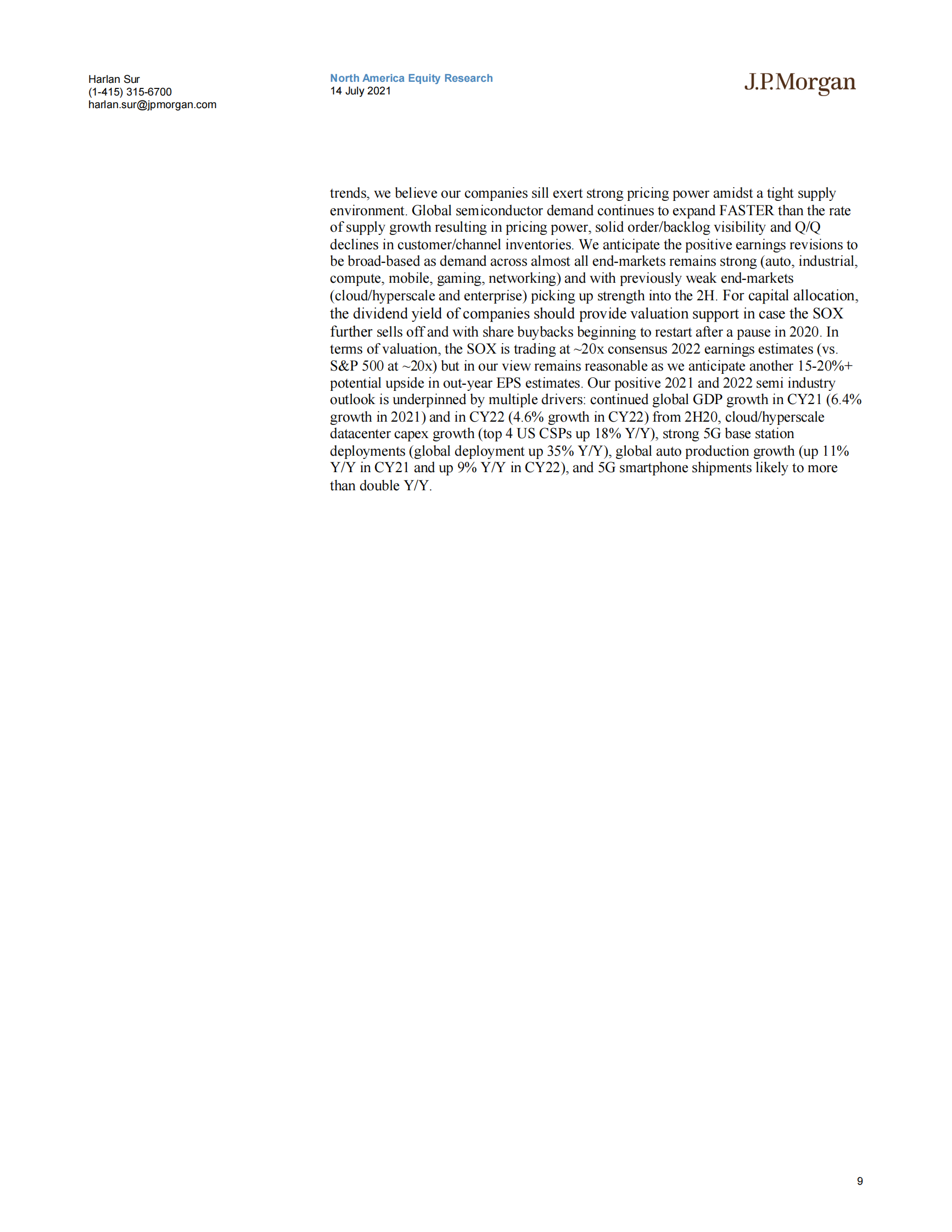 J.P. 摩根-美股半导体行业-第二季度预览：期待更好的前景；为下半年和2022年建立建设性的基础-2021.7.14-22页 第9页