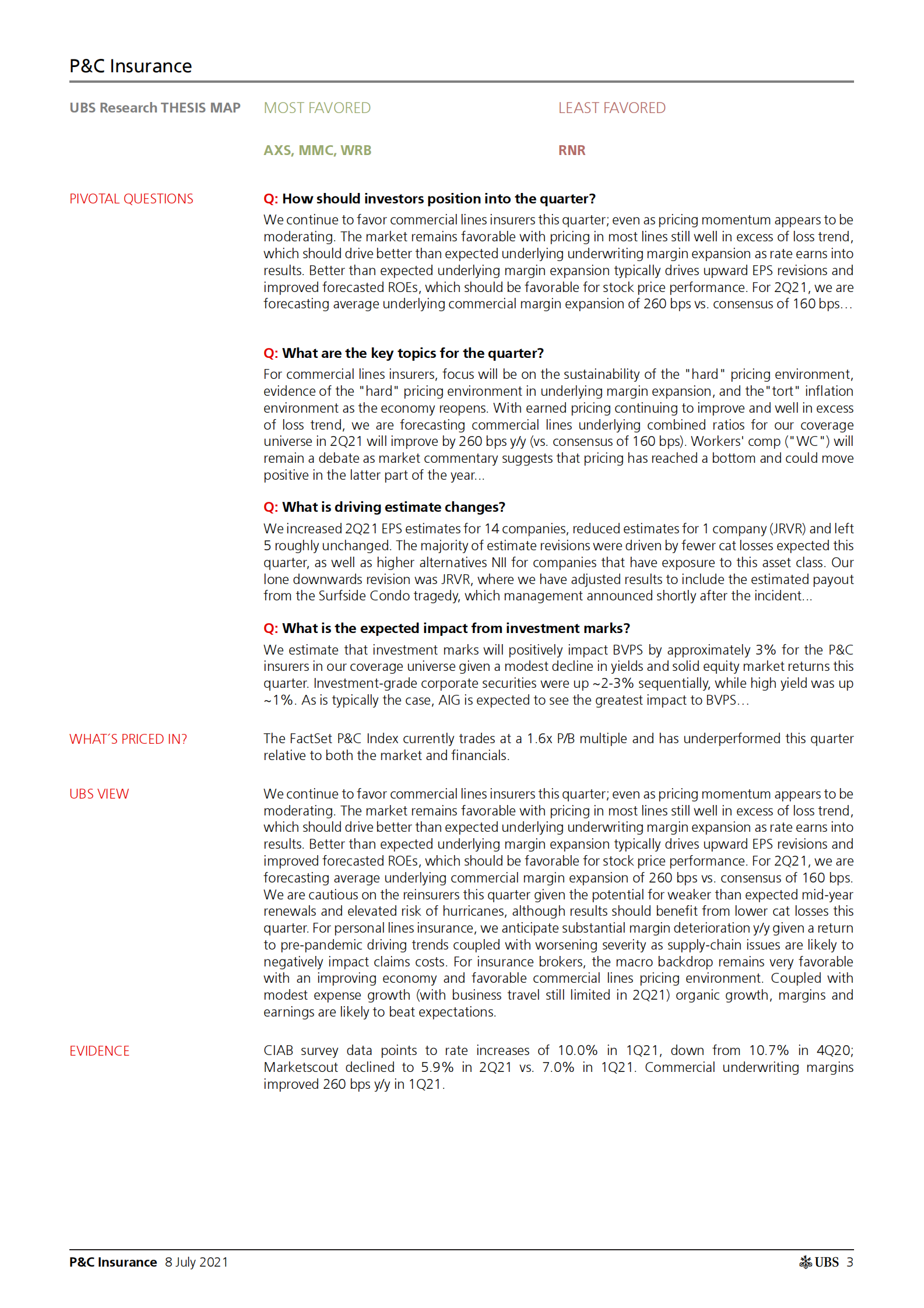 瑞银-美股保险行业-2021年第二季度预览：有利的定价和宏观政策将推动商业保险公司和经纪人取得强劲业绩-2021.7.8-40页 第3页