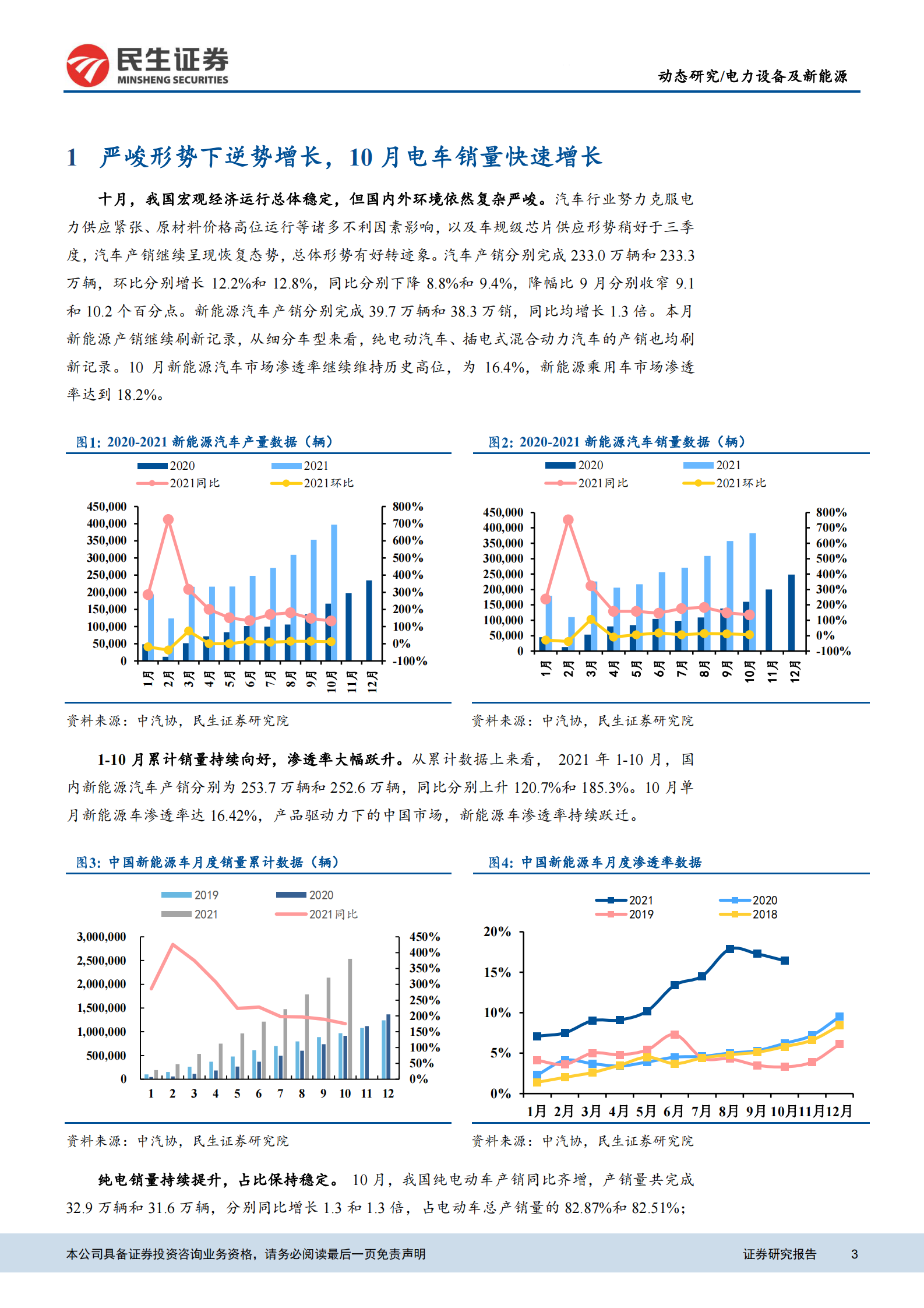 电力设备及新能源行业EV观察系列10月国内新能车销量：10月新能源销量继续同环比增长-20211118-民生证券-20页 第3页