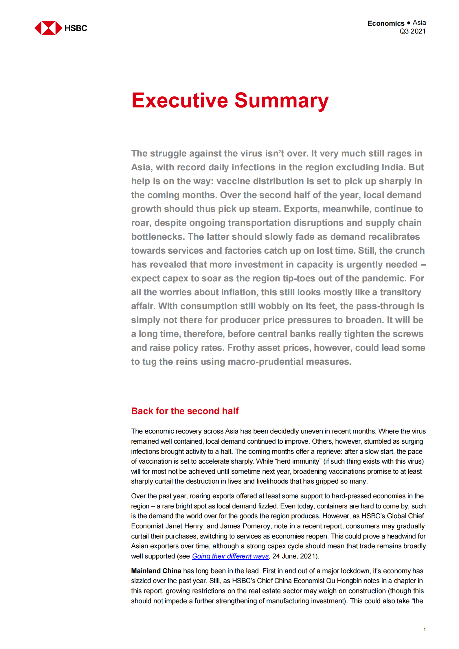 HSBC-亚太地区投资策略-亚洲经济：回到游戏中-2021Q3-107页 第2页