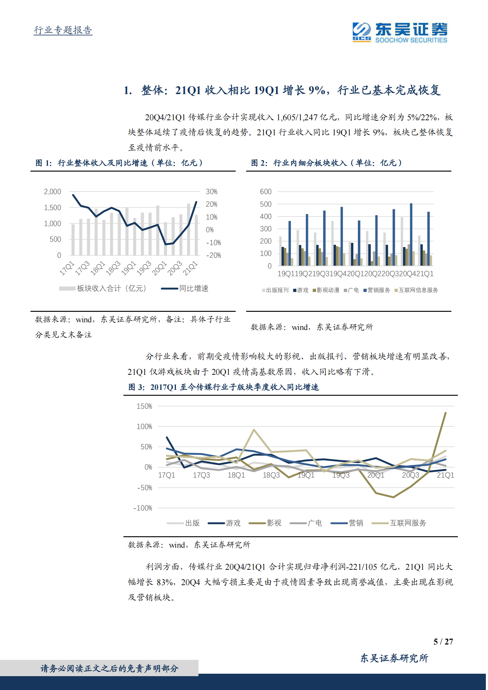 传媒行业20Q4及21Q1业绩综述：营销及视频龙头业绩超预期，游戏底部期待新产品周期-20210506-东吴证券-27页 第5页
