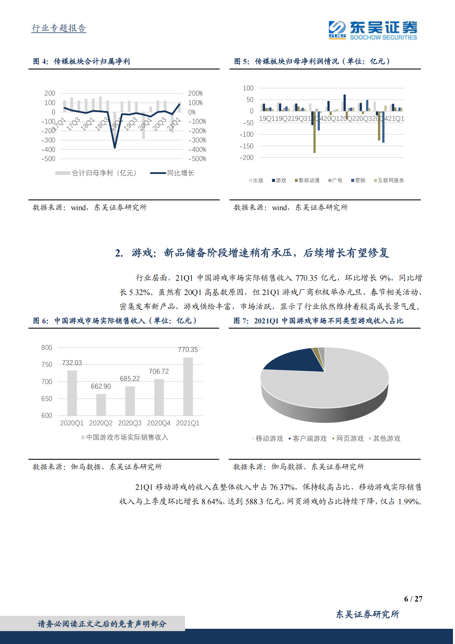 传媒行业20Q4及21Q1业绩综述：营销及视频龙头业绩超预期，游戏底部期待新产品周期-20210506-东吴证券-27页 第6页