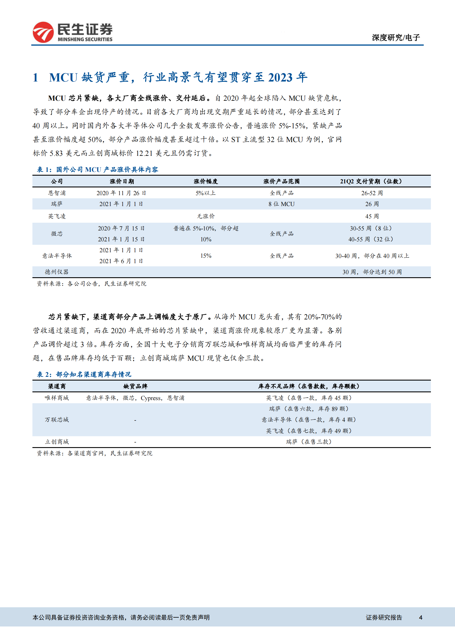 电子行业半导体系列报告：MCU缺货潮加快国产替代进程，本土厂商迎发展机遇-20210723-民生证券-42页 第4页