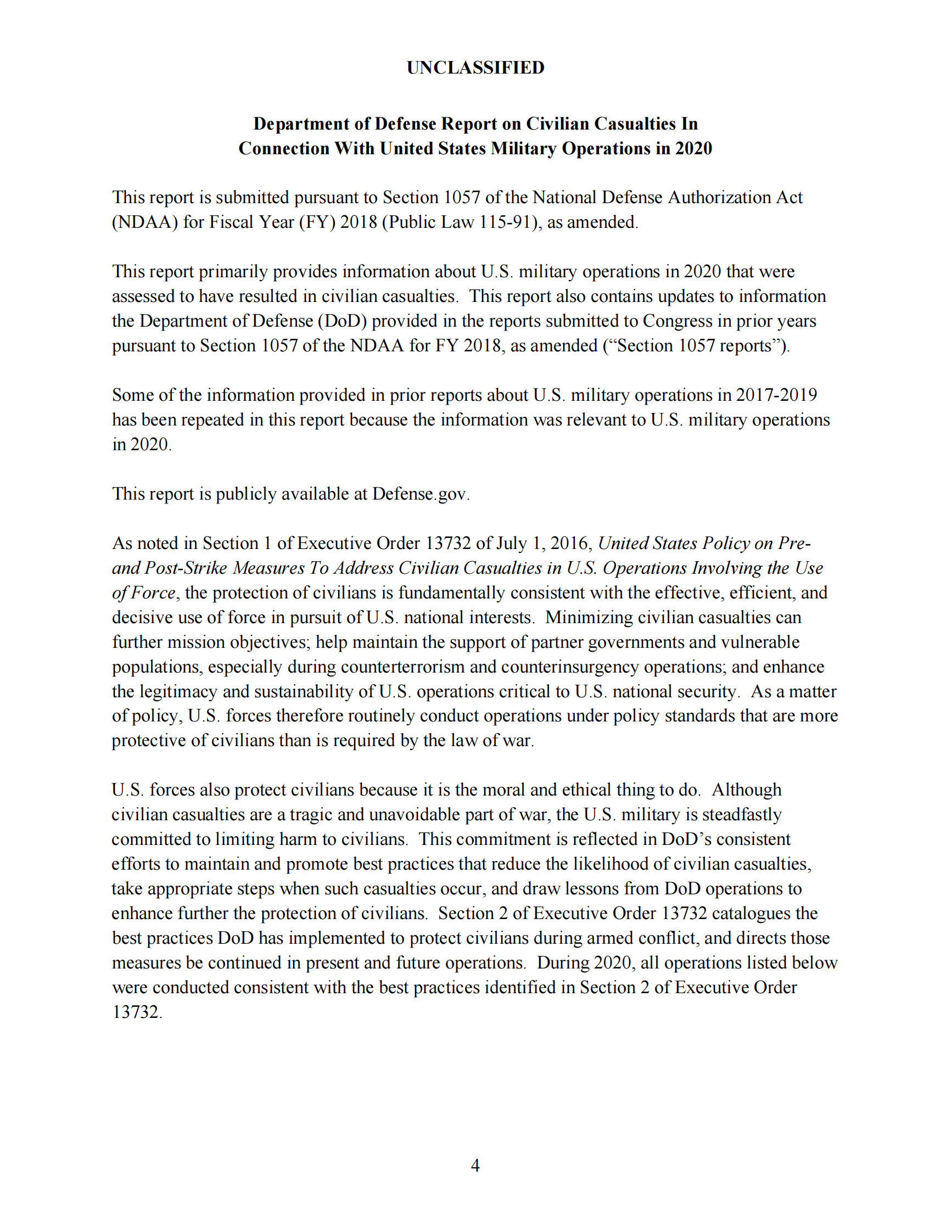 美国国防部-与美国军事行动有关的平民伤亡年度报告及其增编（英）-2021.8-24页 第4页