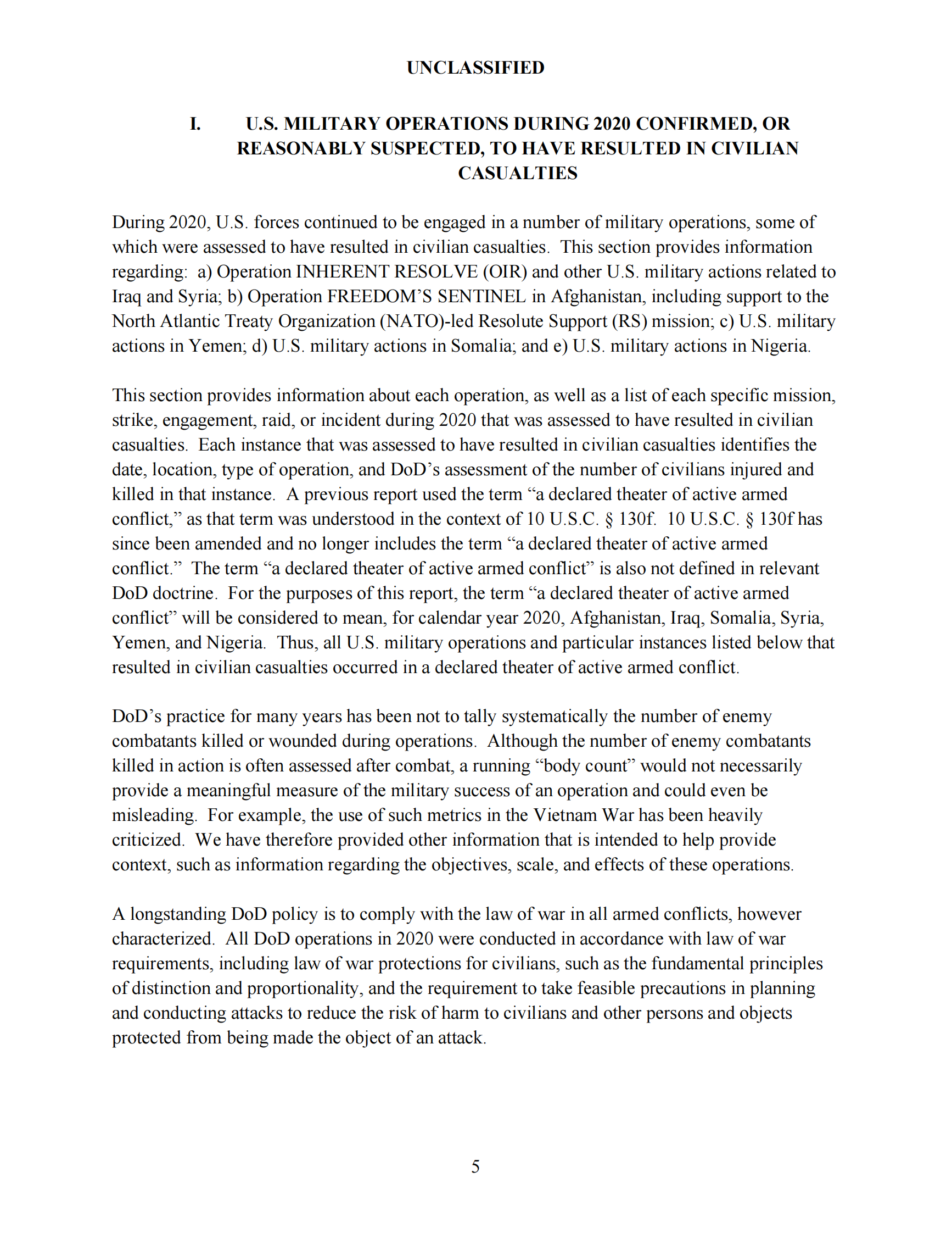 美国国防部-与美国军事行动有关的平民伤亡年度报告及其增编（英）-2021.8-24页 第5页