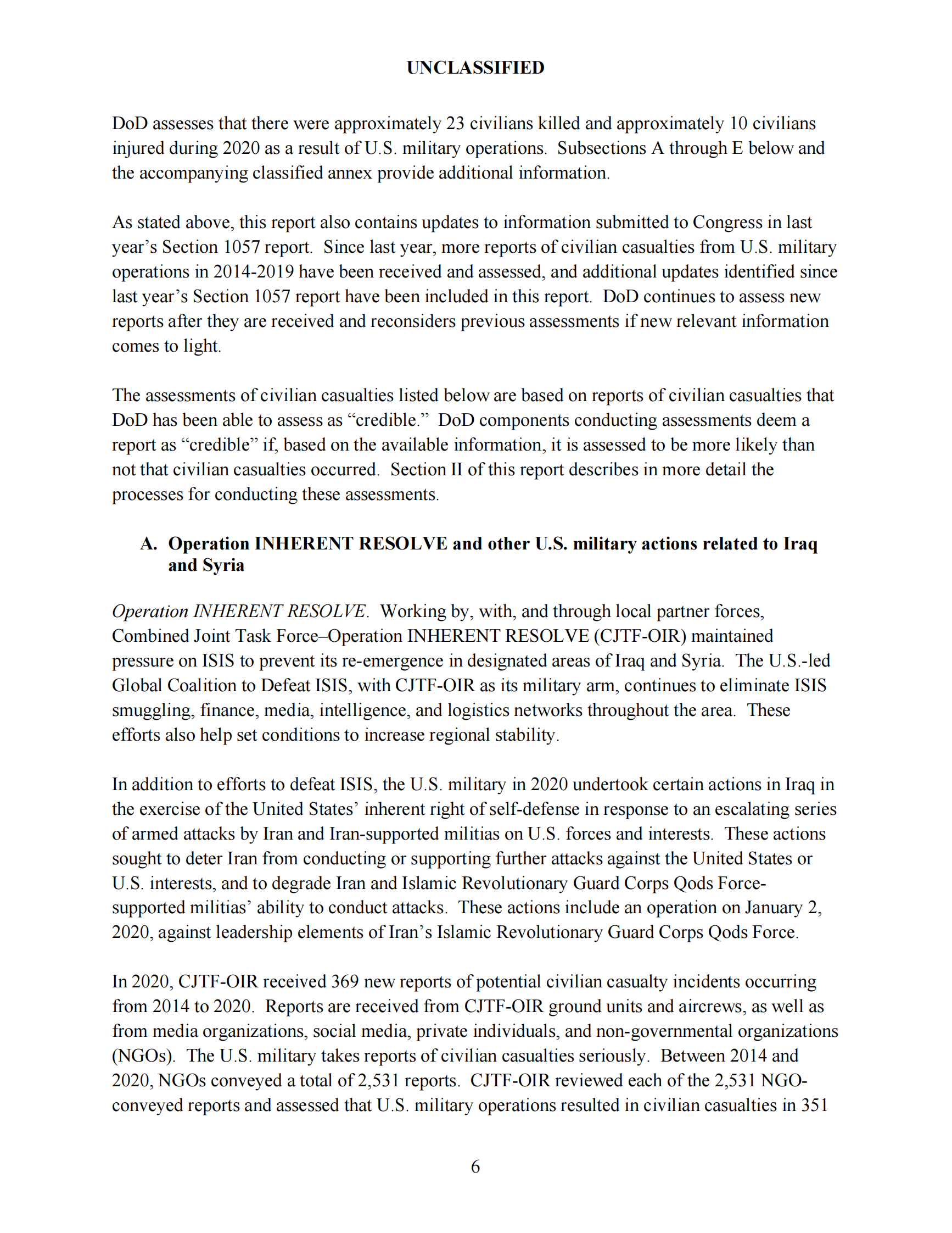 美国国防部-与美国军事行动有关的平民伤亡年度报告及其增编（英）-2021.8-24页 第6页