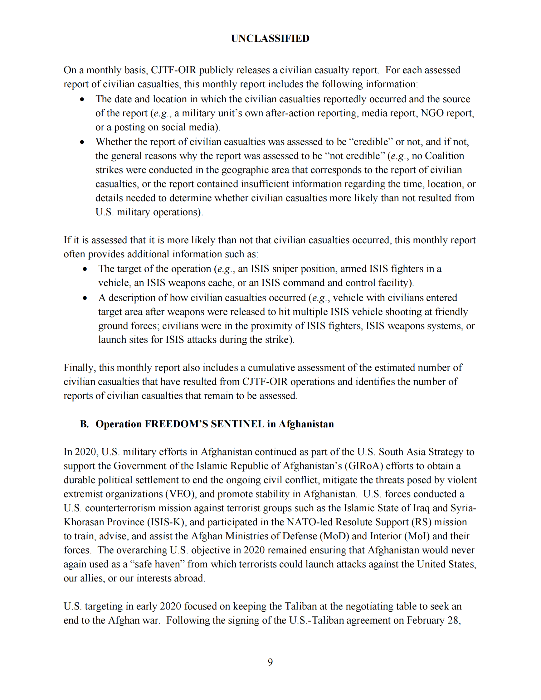 美国国防部-与美国军事行动有关的平民伤亡年度报告及其增编（英）-2021.8-24页 第9页