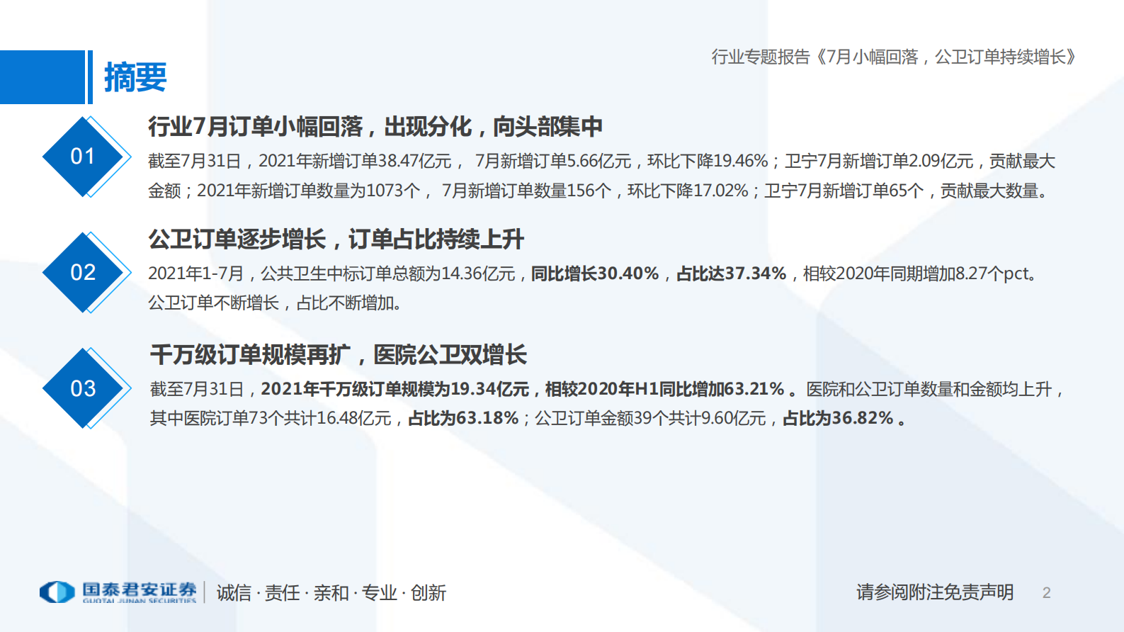 互联网医疗行业2021年1-7月医疗IT订单回顾：7月小幅回落，公卫订单持续增长-20210810-国泰君安-15页 第2页