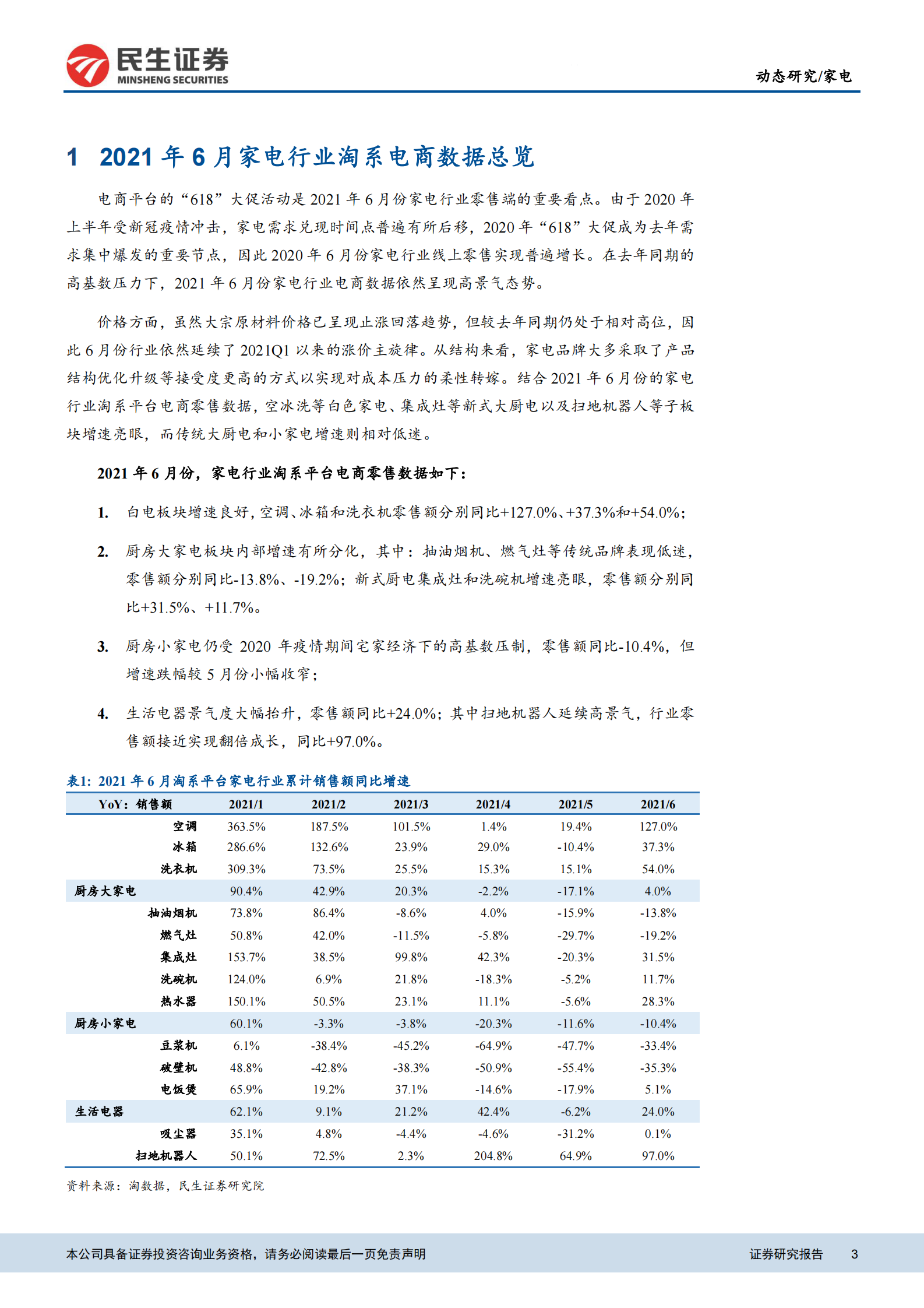 2021年6月家电行业电商数据点评：白电景气大幅上行，扫地机器人延续高增长-20210709-民生证券-17页 第3页