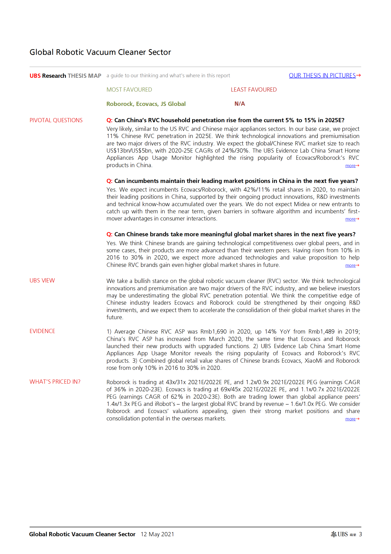 瑞银-中国消费电子行业-全球机器人吸尘器：微型机器人能否席卷全球20亿家庭？-2021.5.12-48页 第3页