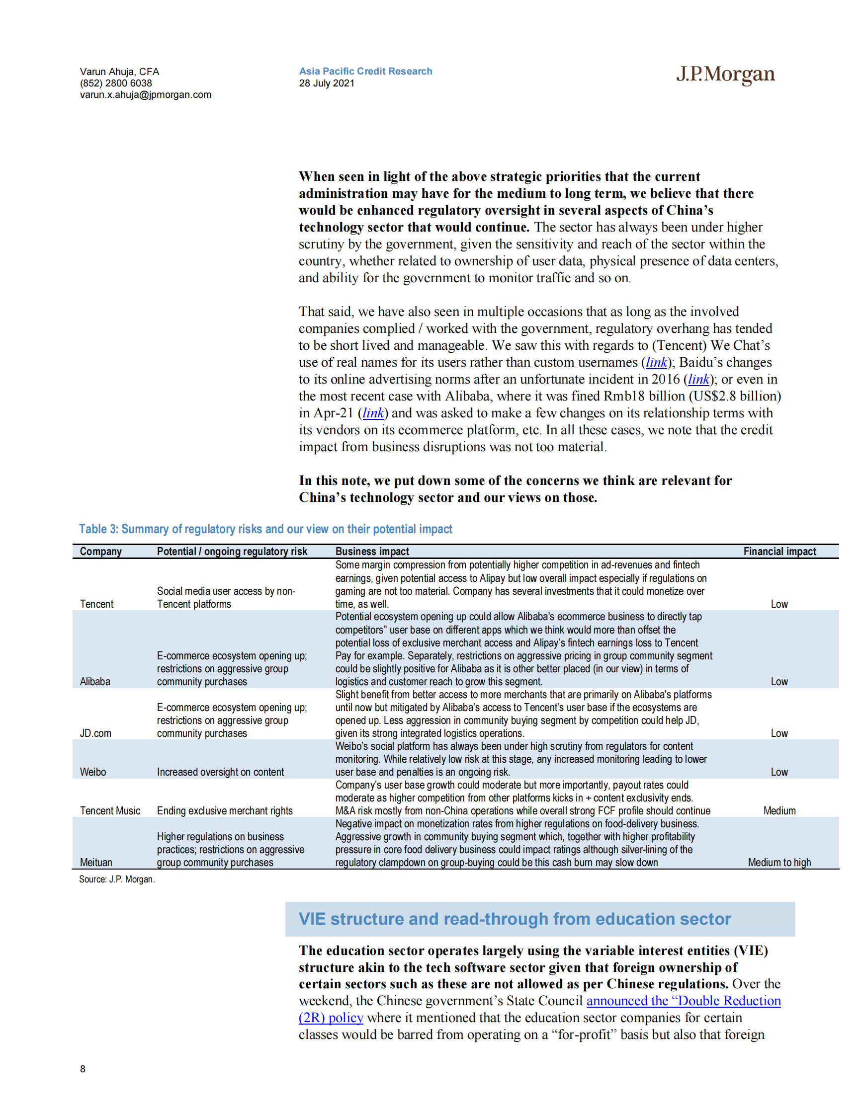 J.P. 摩根-中国科技行业-失去了点石成金的能力或可管理的监管风险-2021.7.28-24页 第8页