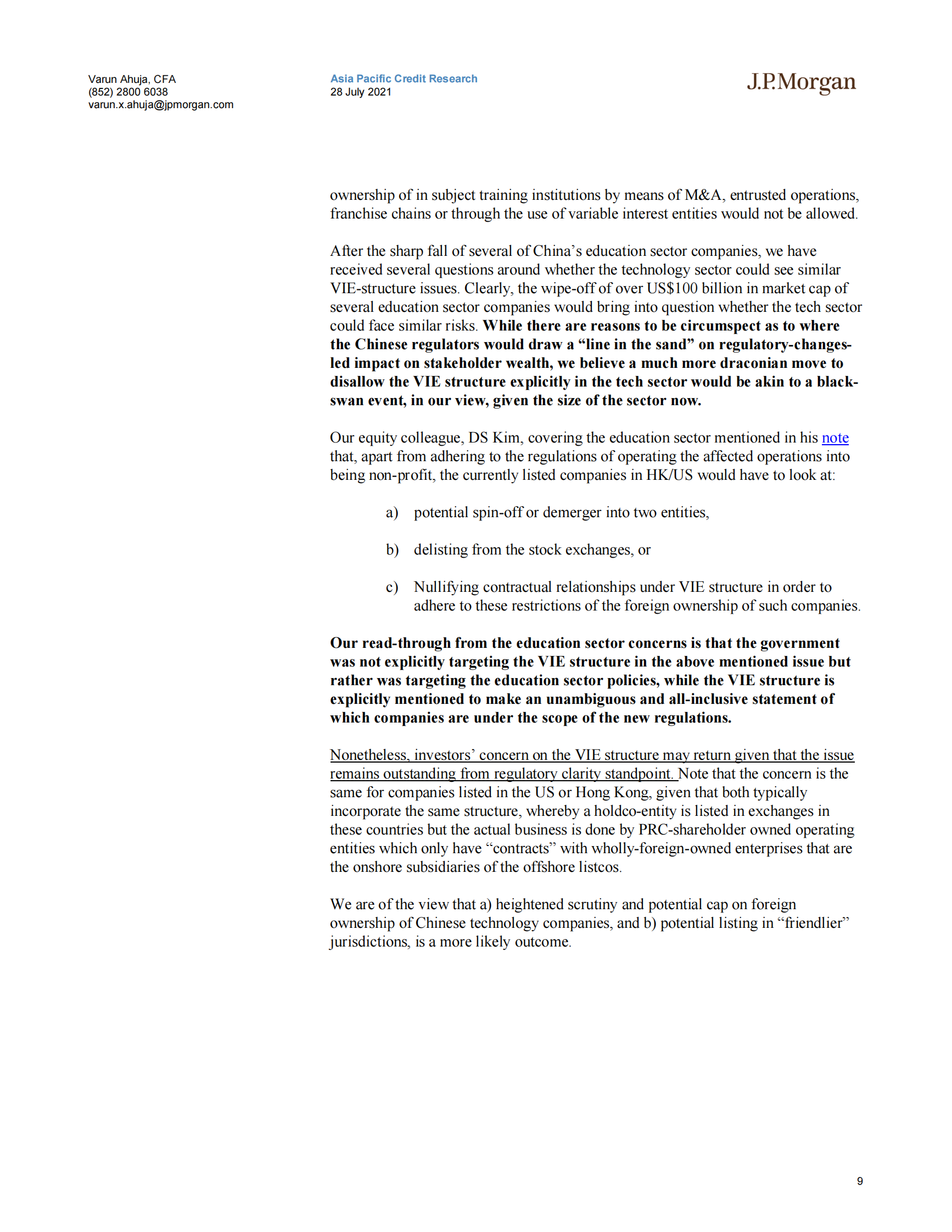 J.P. 摩根-中国科技行业-失去了点石成金的能力或可管理的监管风险-2021.7.28-24页 第9页