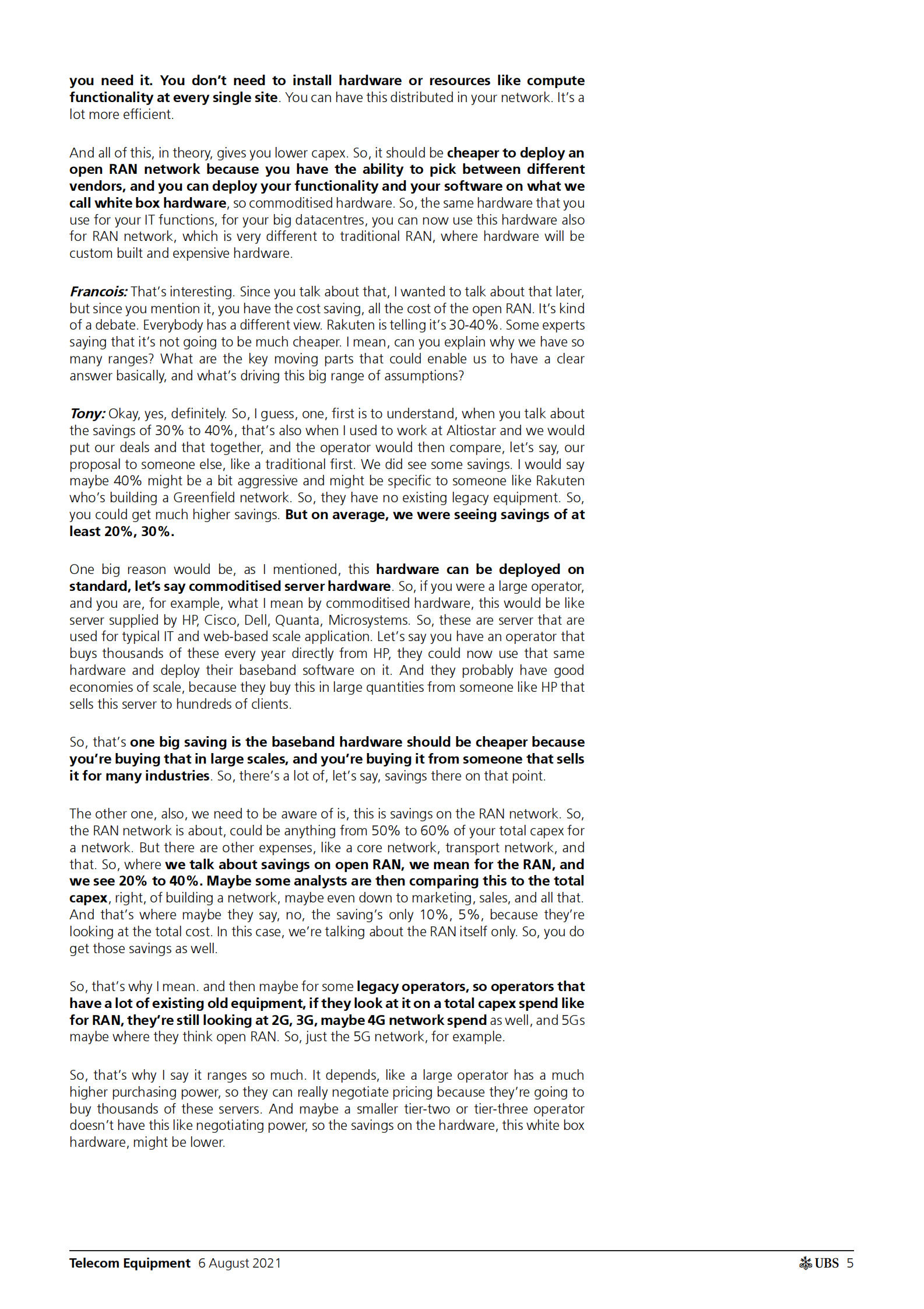 瑞银-全球科技硬件设备行业-专家呼吁开放式无线接入网：时间和规模仍然是最后的未知数-2021.8.6-33页 第5页