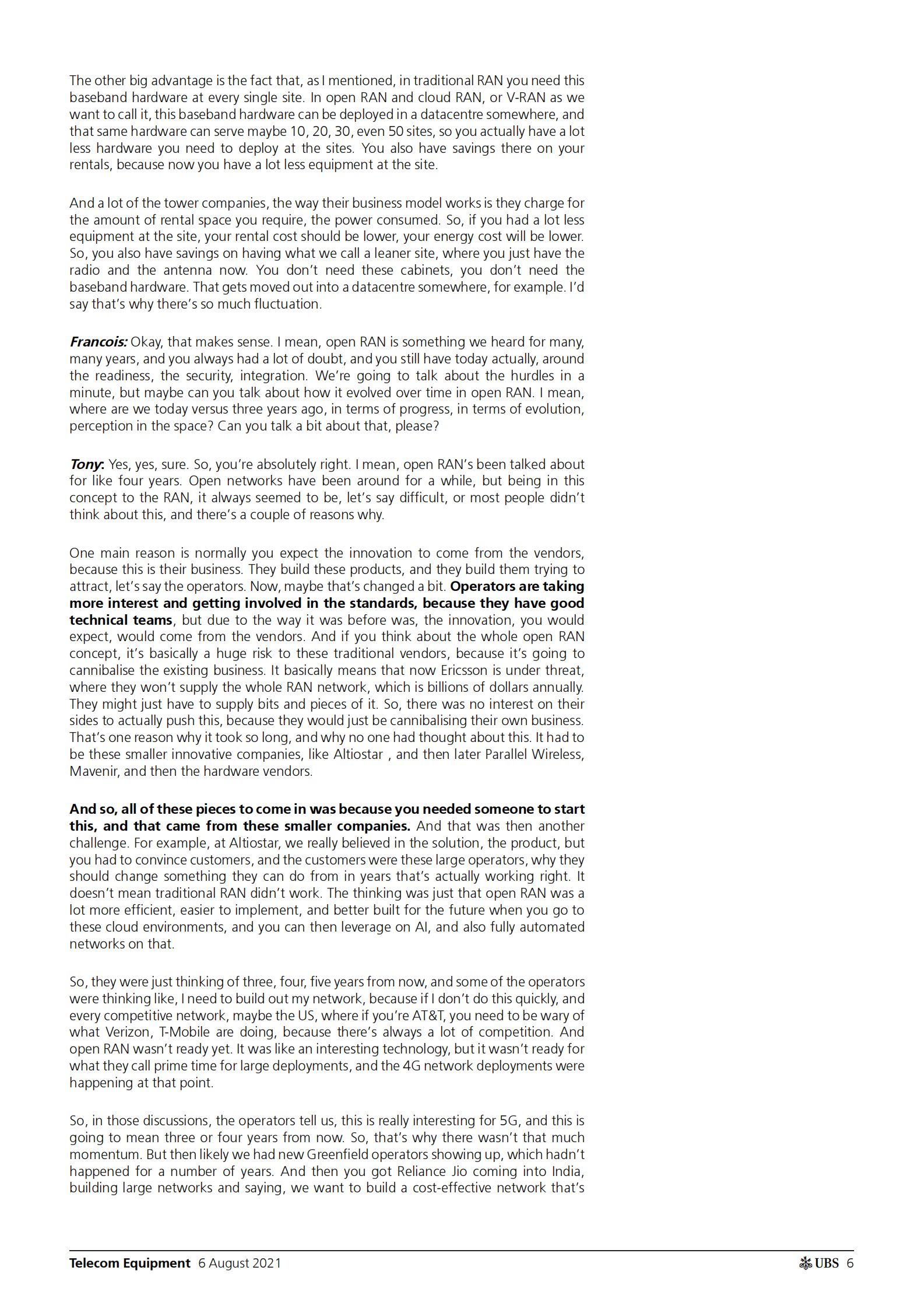 瑞银-全球科技硬件设备行业-专家呼吁开放式无线接入网：时间和规模仍然是最后的未知数-2021.8.6-33页 第6页