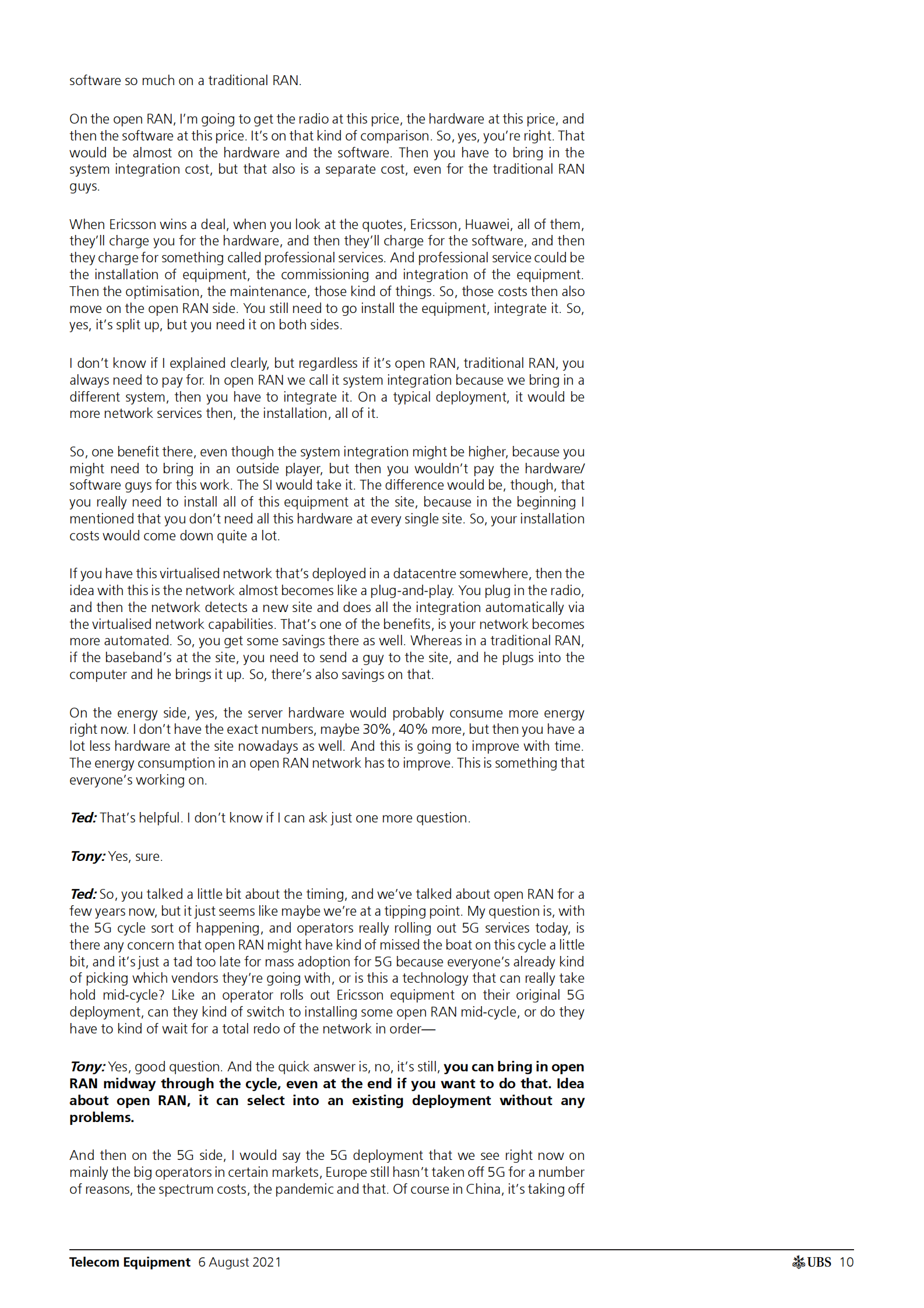 瑞银-全球科技硬件设备行业-专家呼吁开放式无线接入网：时间和规模仍然是最后的未知数-2021.8.6-33页 第10页