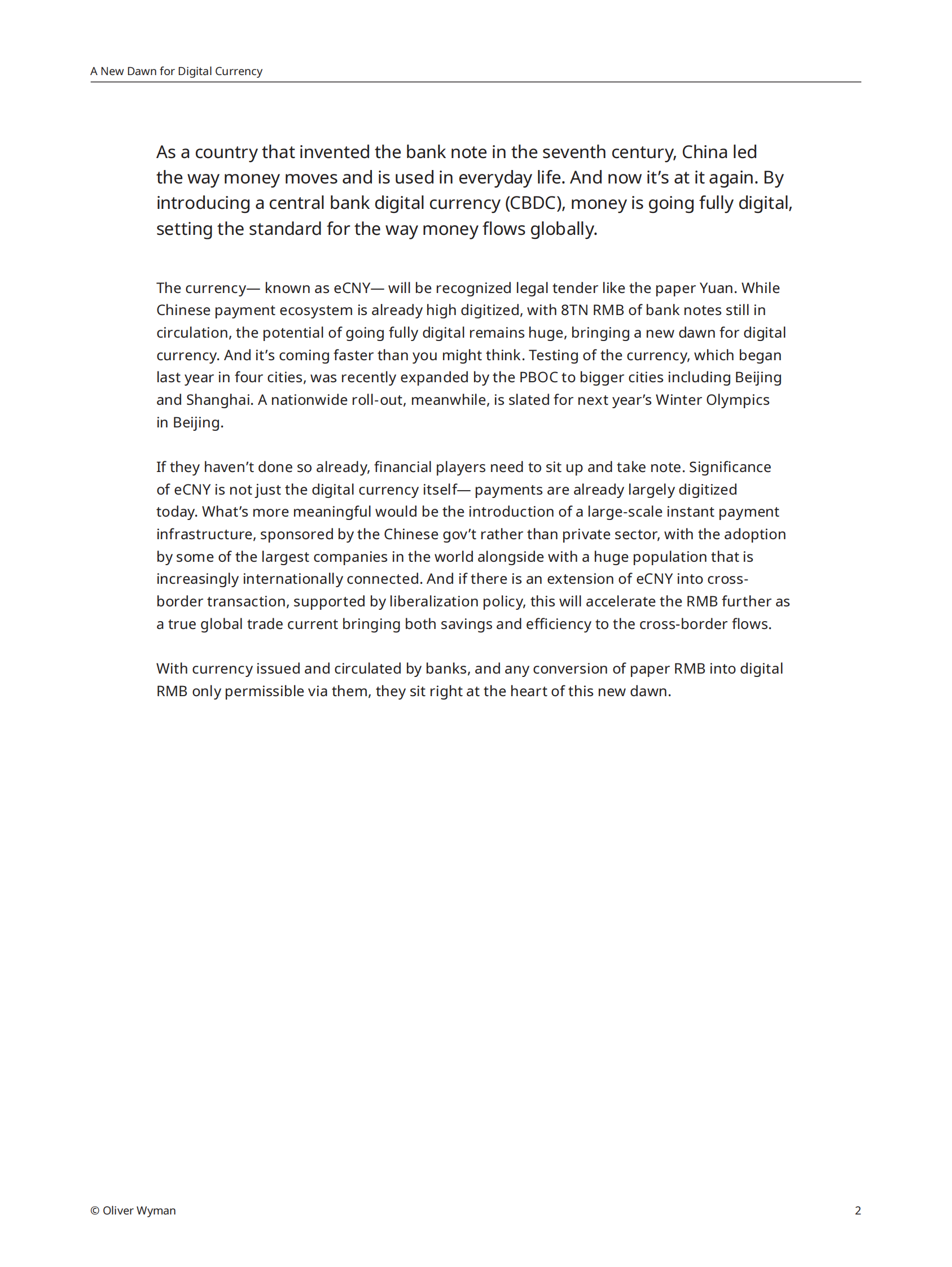 奥纬观点-数字货币迎来新曙光：为什么数字人民币会永远改变货币流动的方式（英文）-2021.5-8页 第2页
