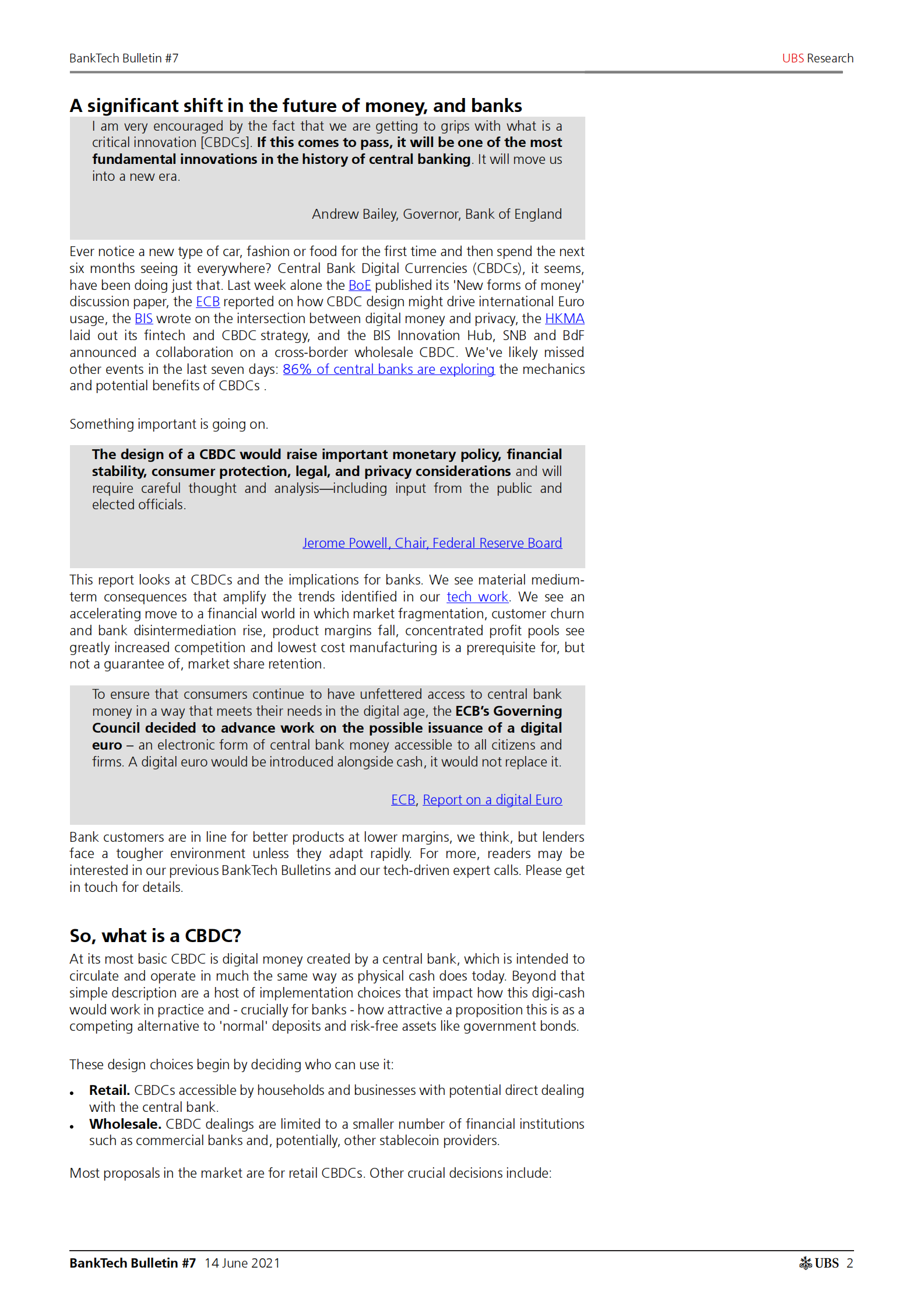 瑞银-全球银行业-中央银行数字货币：地缘政治、货币政策、数字交易和银行的交叉点-2021.6.14-24页 第2页