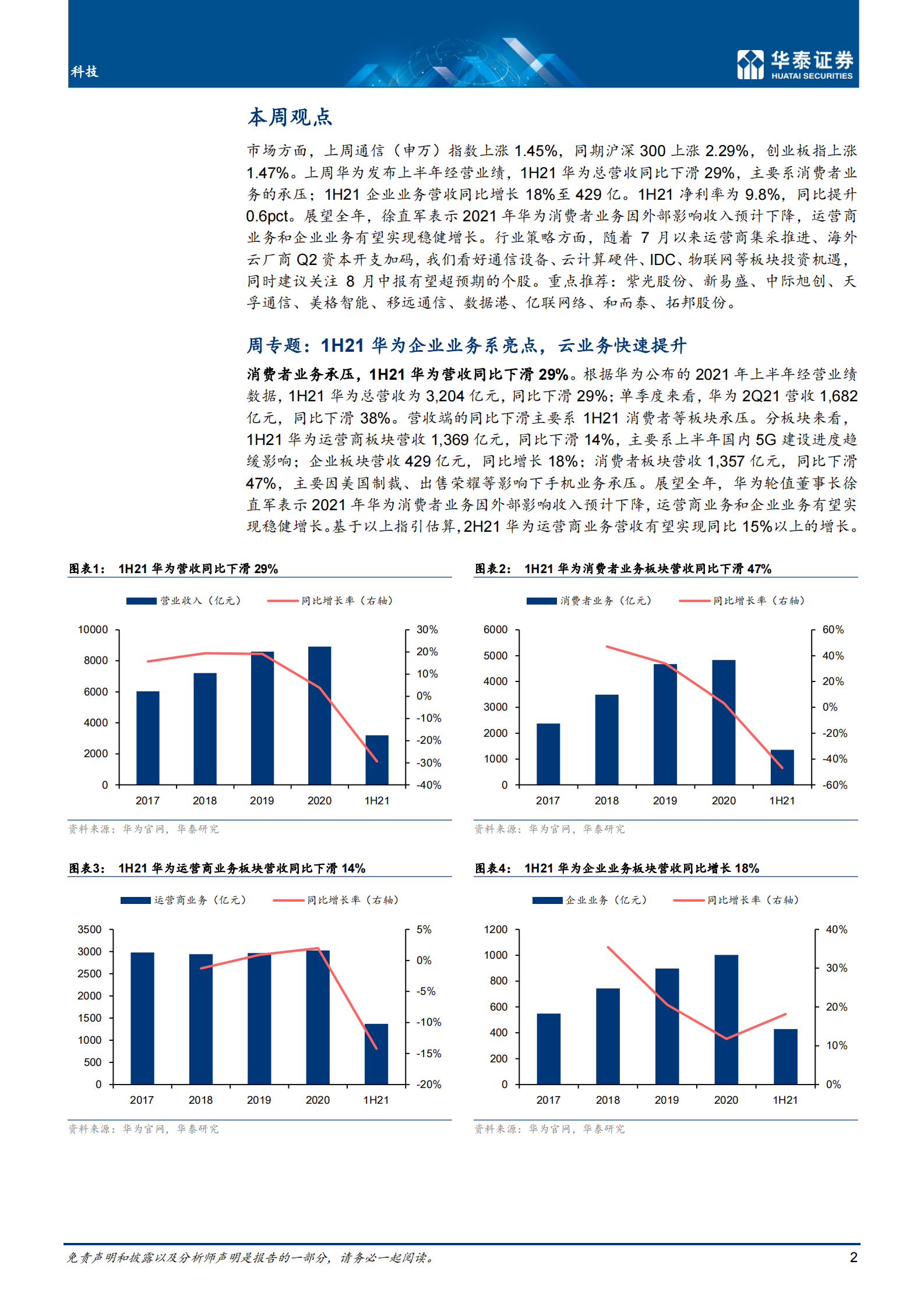 通信行业：1H21华为云和企业业务系亮点-20210808-华泰证券-18页 第2页