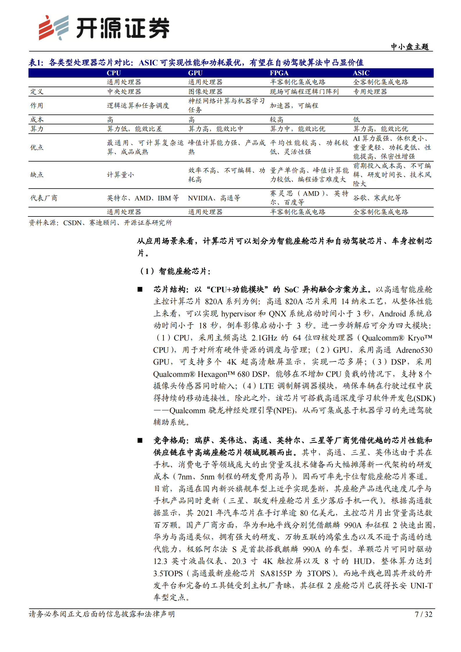 中小盘主题：智能汽车系列五，芯片篇，智能汽车&ldquo;眼&rdquo;疾&ldquo;脑&rdquo;快，计算、感知、通信、存储芯片功不可没-20210806-开源证券-32页 第7页