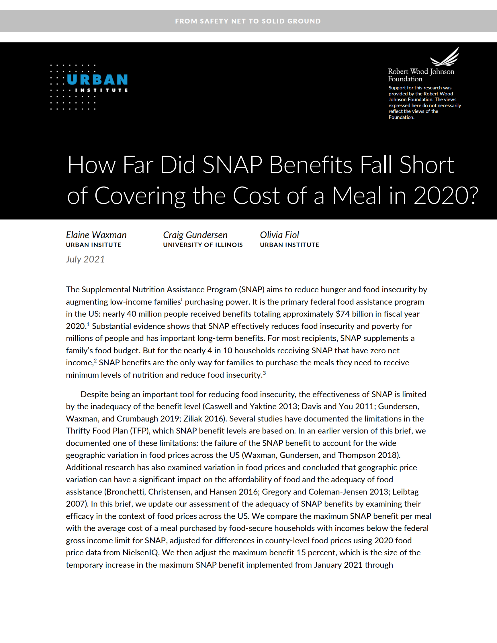 城市研究所-到2020年，SNAP福利在多大程度上还不能覆盖一顿饭的成本？（英）-2021.7-14页 第1页