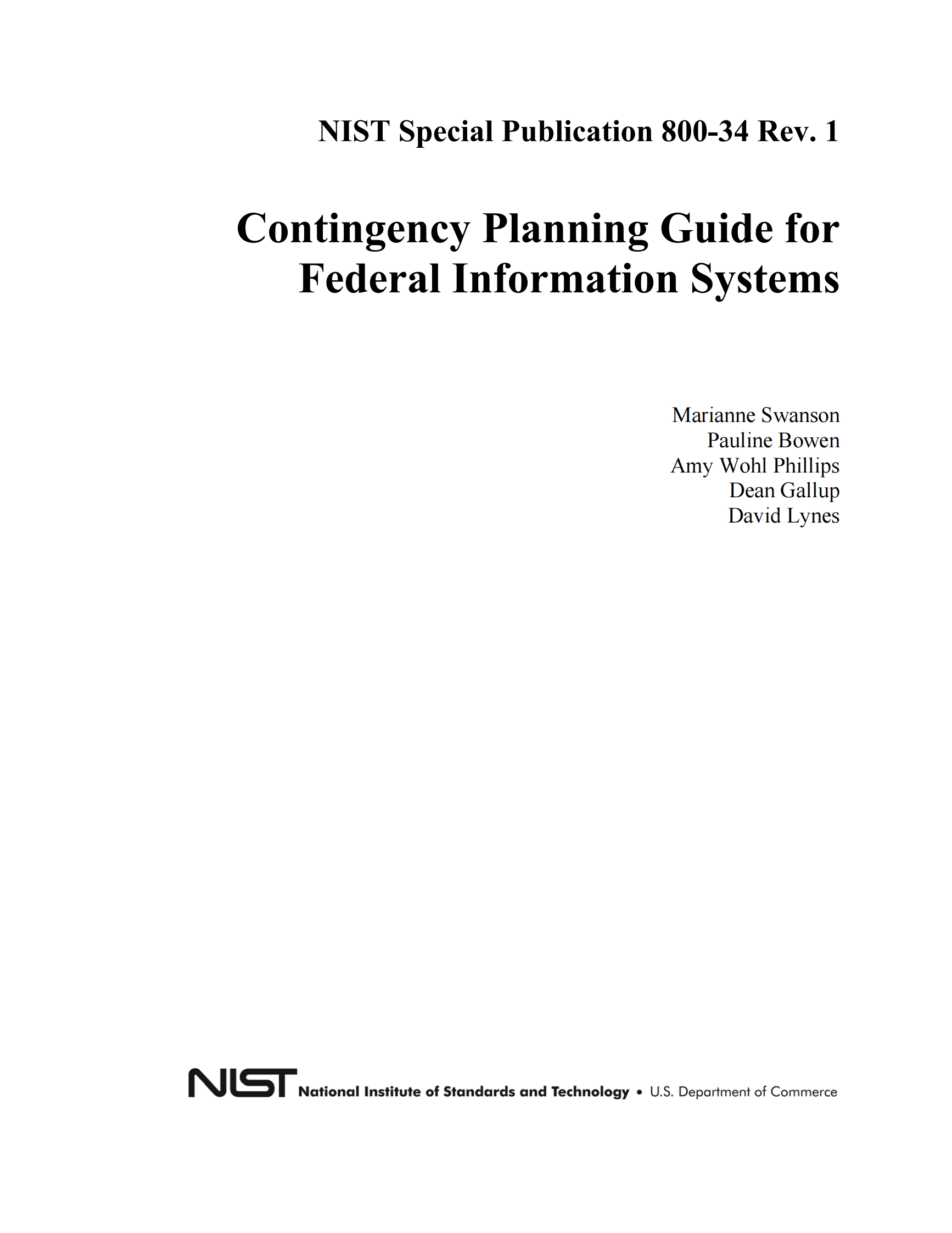 参考文献7：NIST-SP 800-34（英文版） 第1页